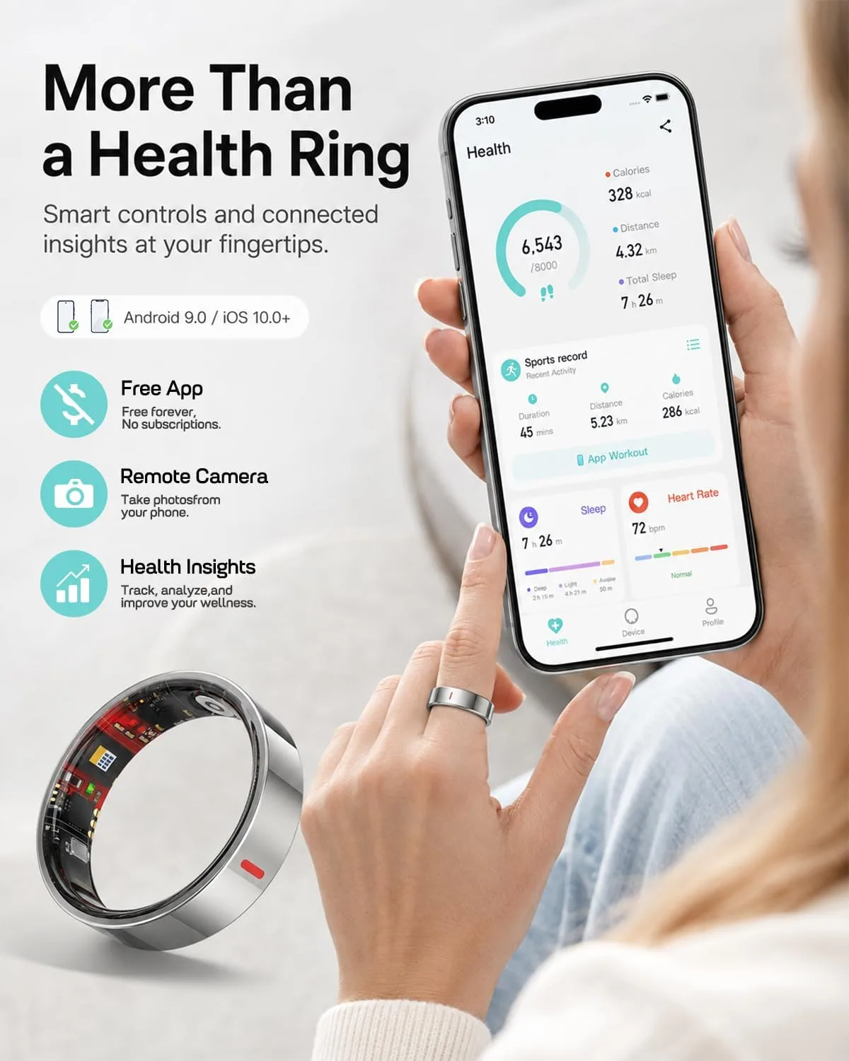 Smart Ring for Women Men, Health Ring for Android & iOS No Subscription