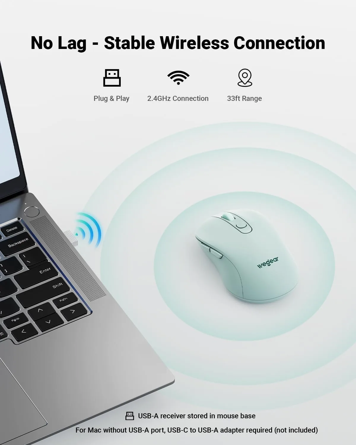 USB Wireless Mouse for Laptop PC Mac, 2.4GHz Cordless Mouse-Mint Green