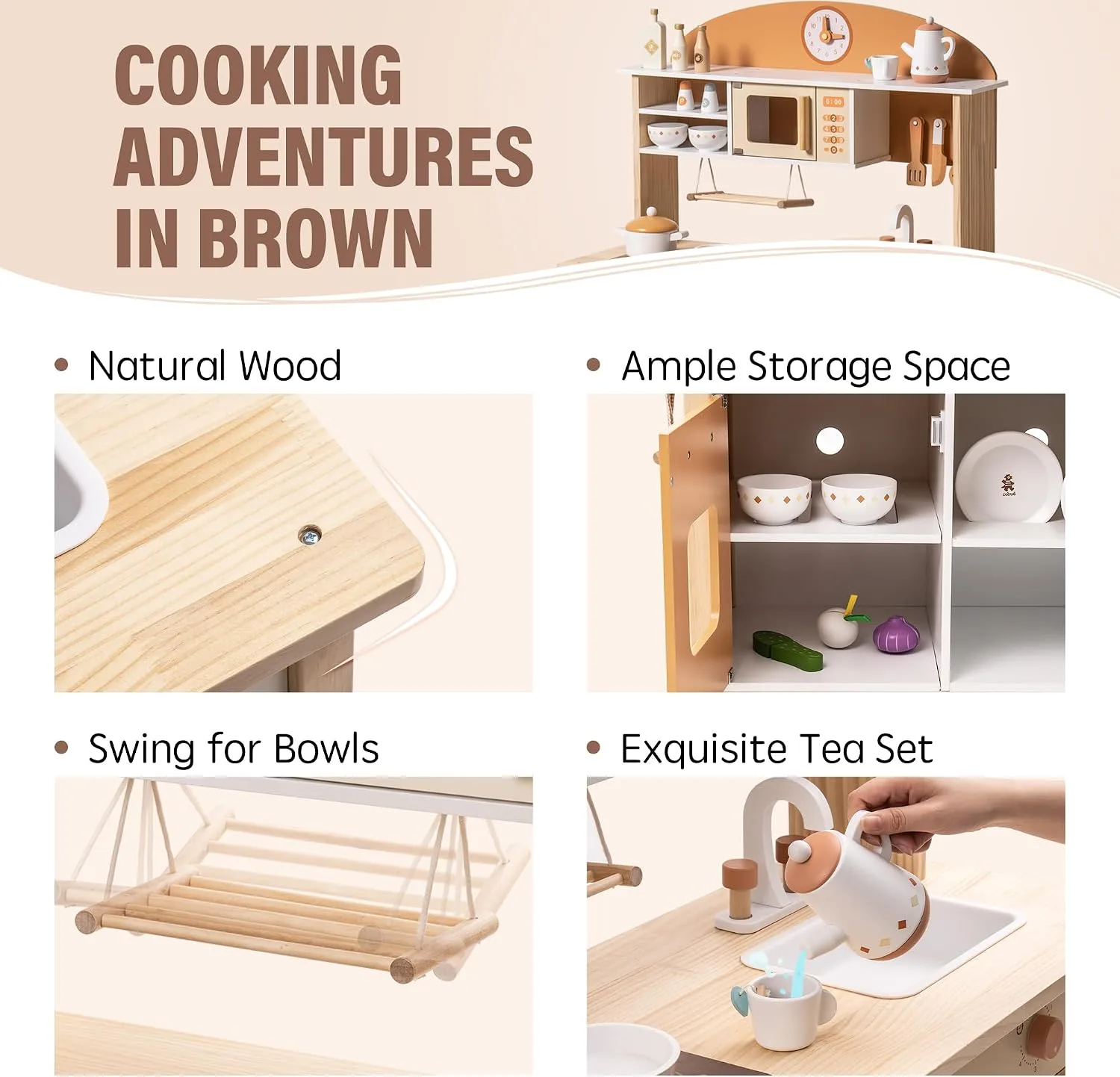 ROBUD Wooden Play Kitchen for Kids Toddlers, Kids Kitchen Playset