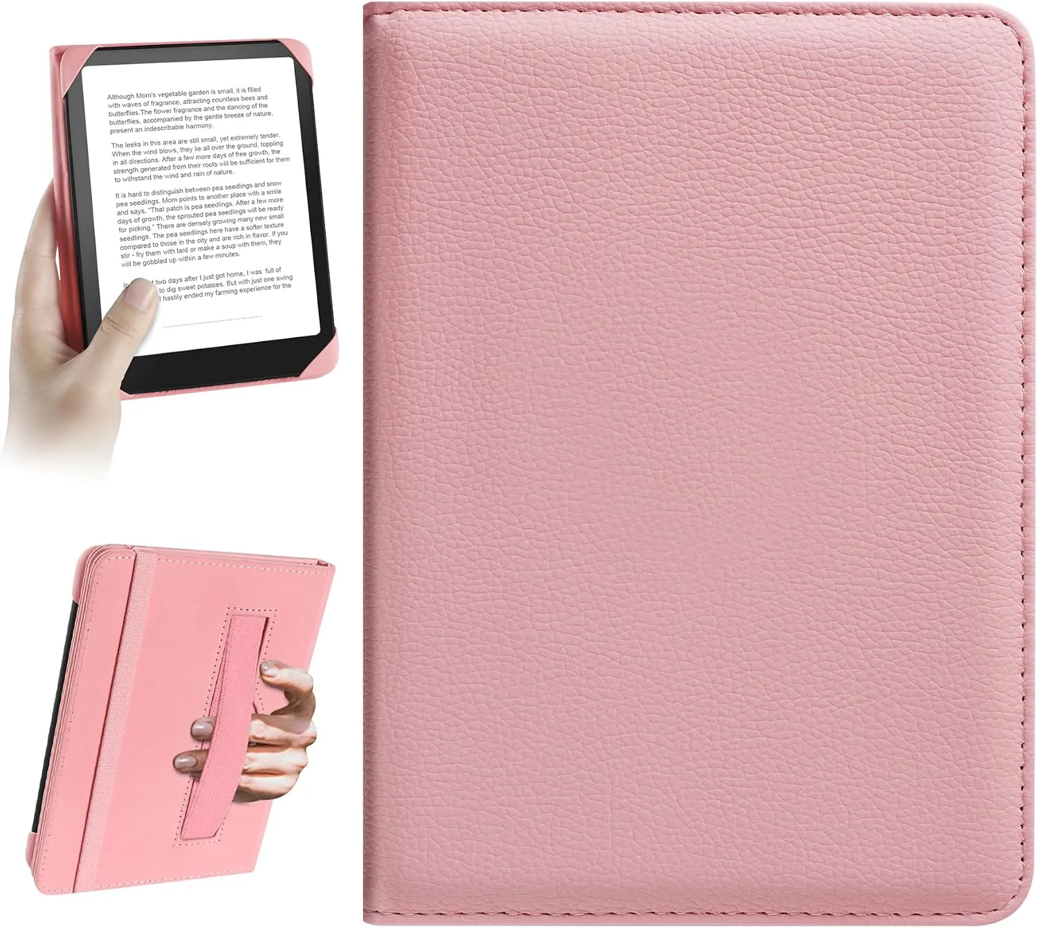 HoYiXi Universal Case for 6 inch Kindle eReader Compatible with Paperwhite(2015/2018)/Pocketbook and Tolino/Kobo Clara HD,6" eReader Protective Case Cover Elastic Rope,Pink