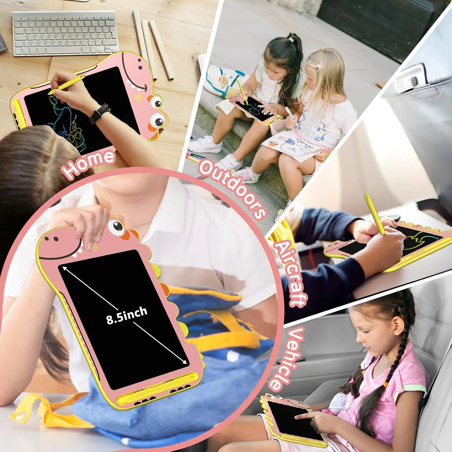 BKM LCD Writing Tablet for Kids, 8.5 Inch Colorful Doodle Board Toys, Pink