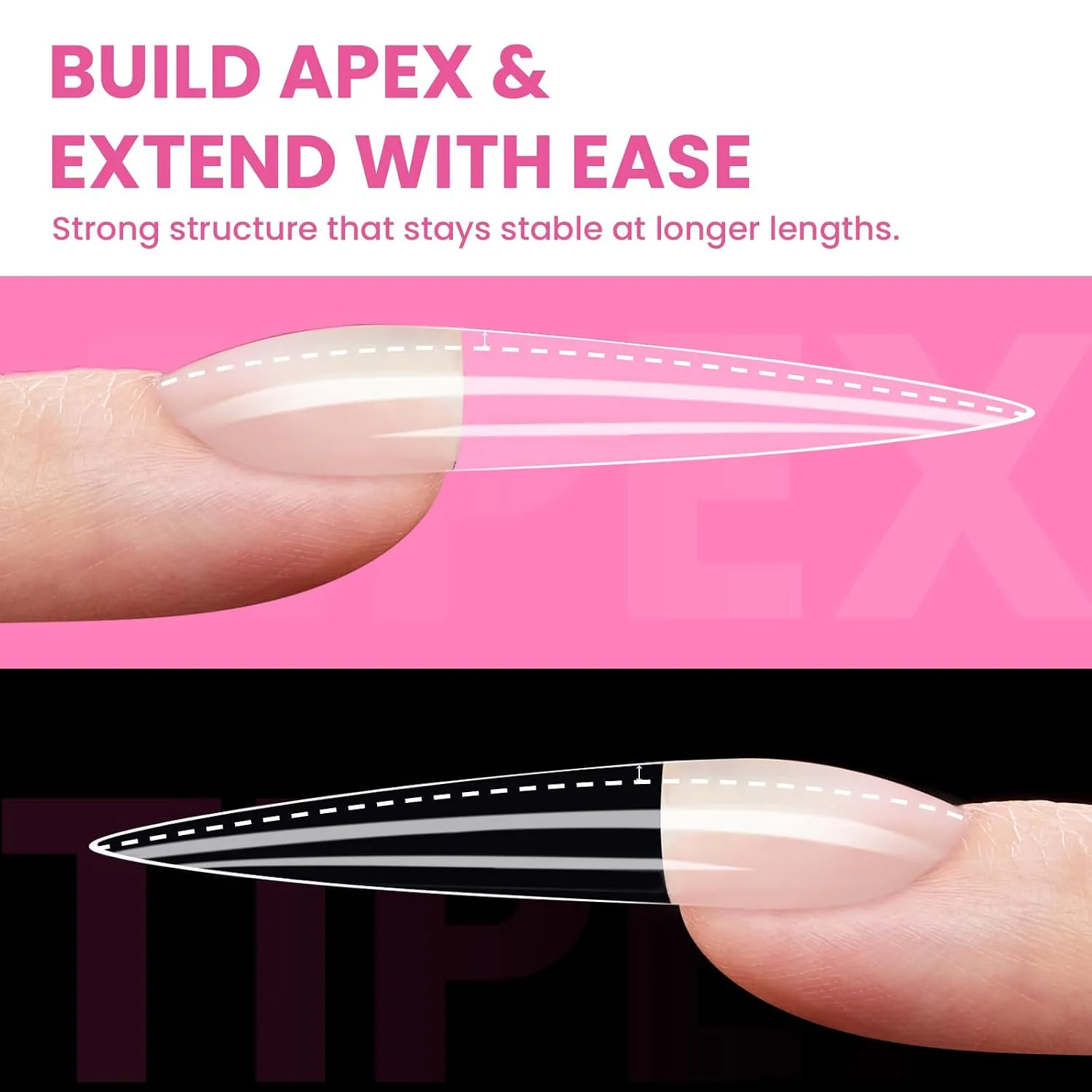 Beetles Tipex Instant Apex Nail Tips, XL Stiletto, 160pcs 16 Sizes(00-14)