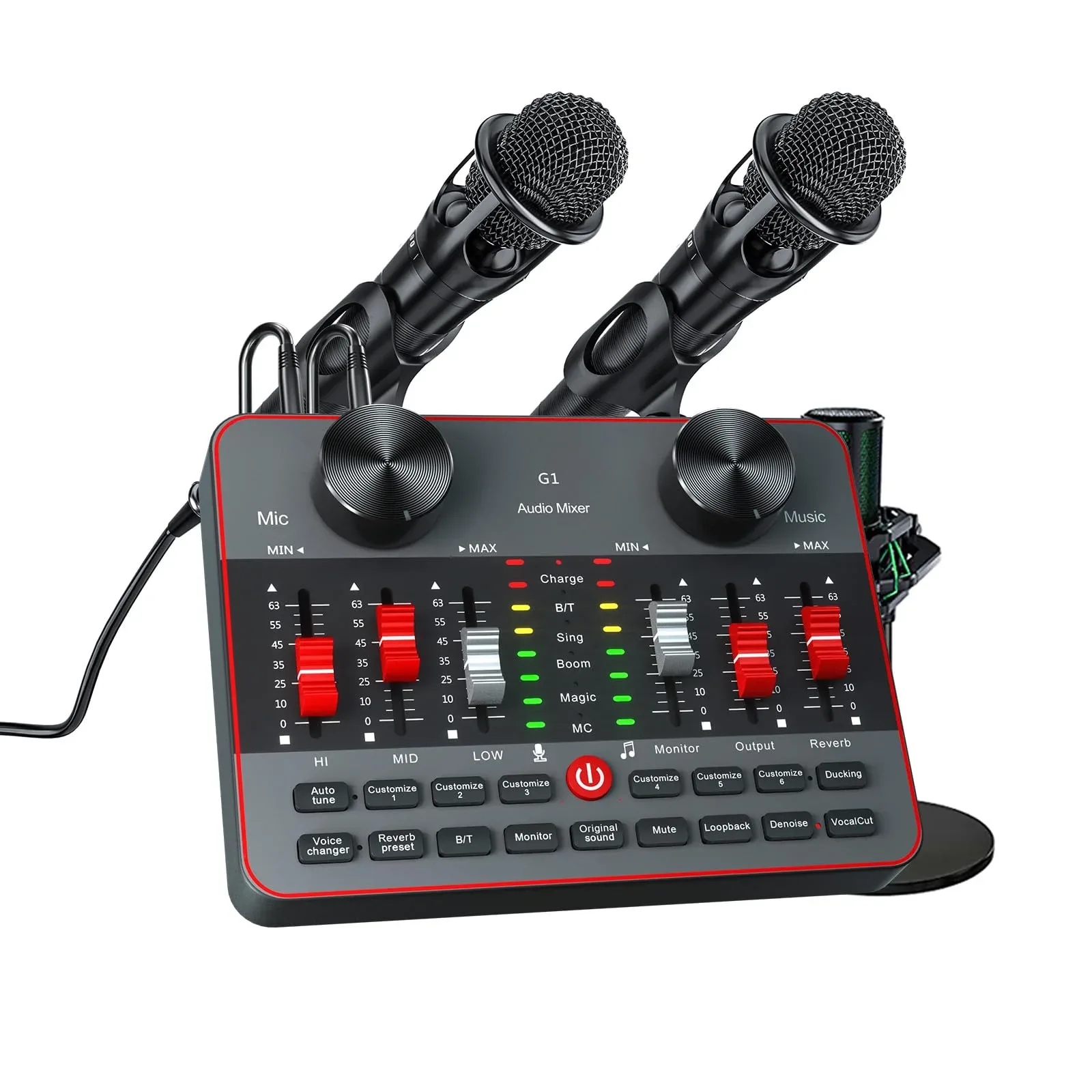Equipo para podcast Neculogy Kit para 2 micrófonos con mezcladora DJ y micrófonos de condensador
