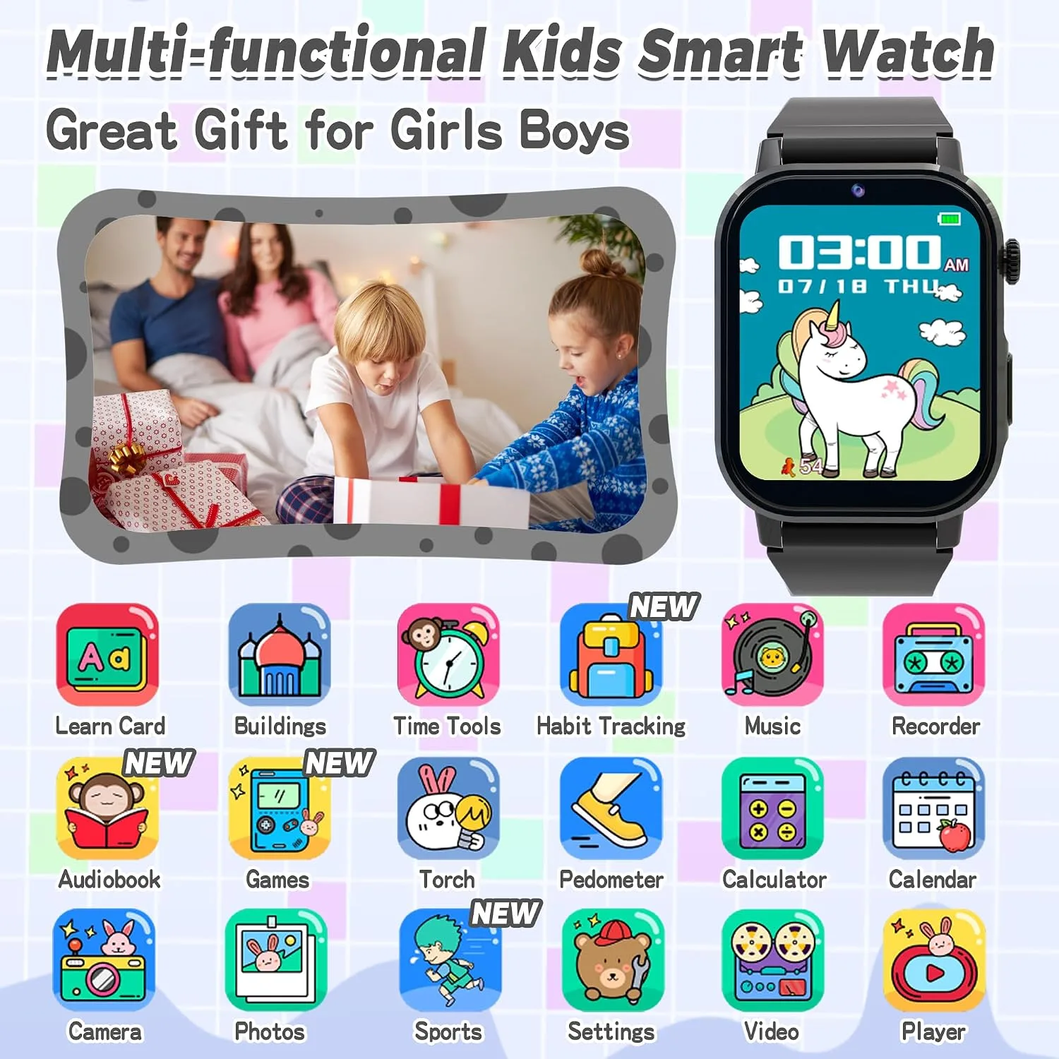 Kids Smart Watch Boys with 32 Games, Camera, Video, Pedometer, Flashlight
