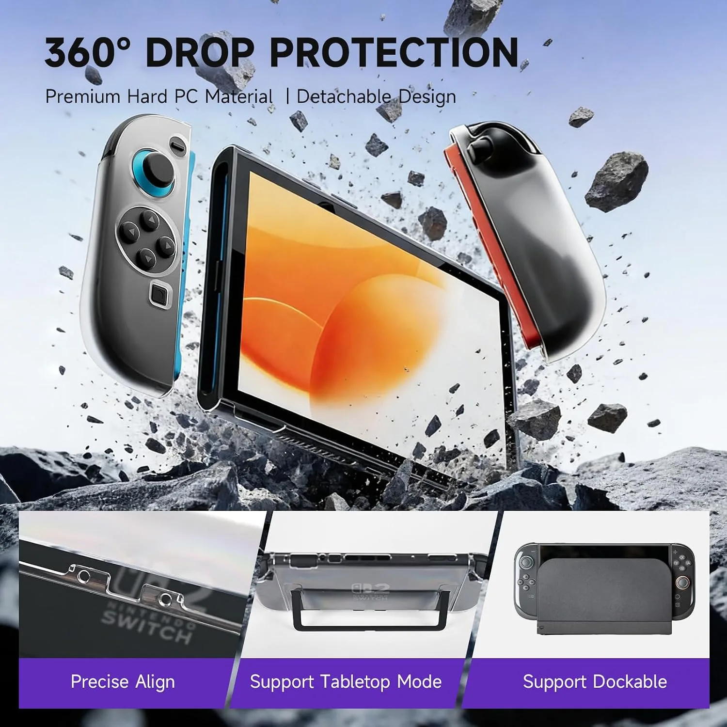 AceGamer Pro Hall Effect Controllers Accessories Bundle for Nintendo Switch 2 17-in-1: Carrying Case, Screen Protector, Grip for Switch 2 Joycons, Steering Wheel, Thumbs, Dockable Protective Cover Shell, Card Case