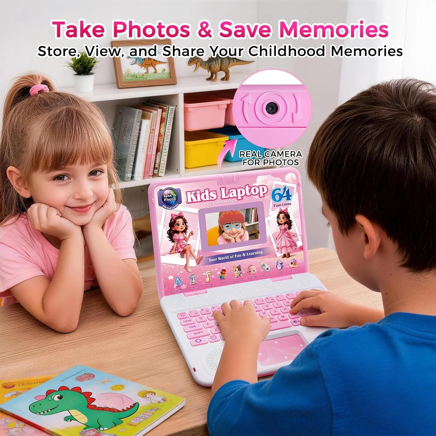 Kids Laptop with Camera, Educational Color Screen Computer with 64 Learning Modes, Laptop for Kids Ages 5+