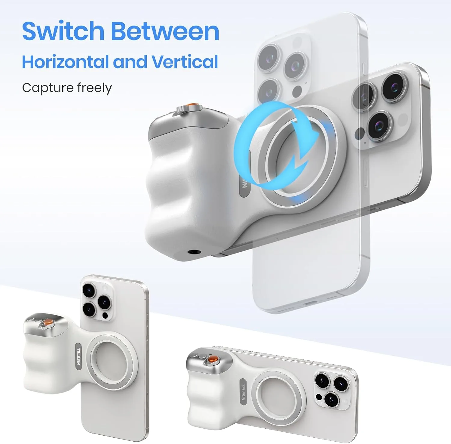 Magnetic Phone Camera Grip,Shooting Holder Selfie Handle Snap(White)