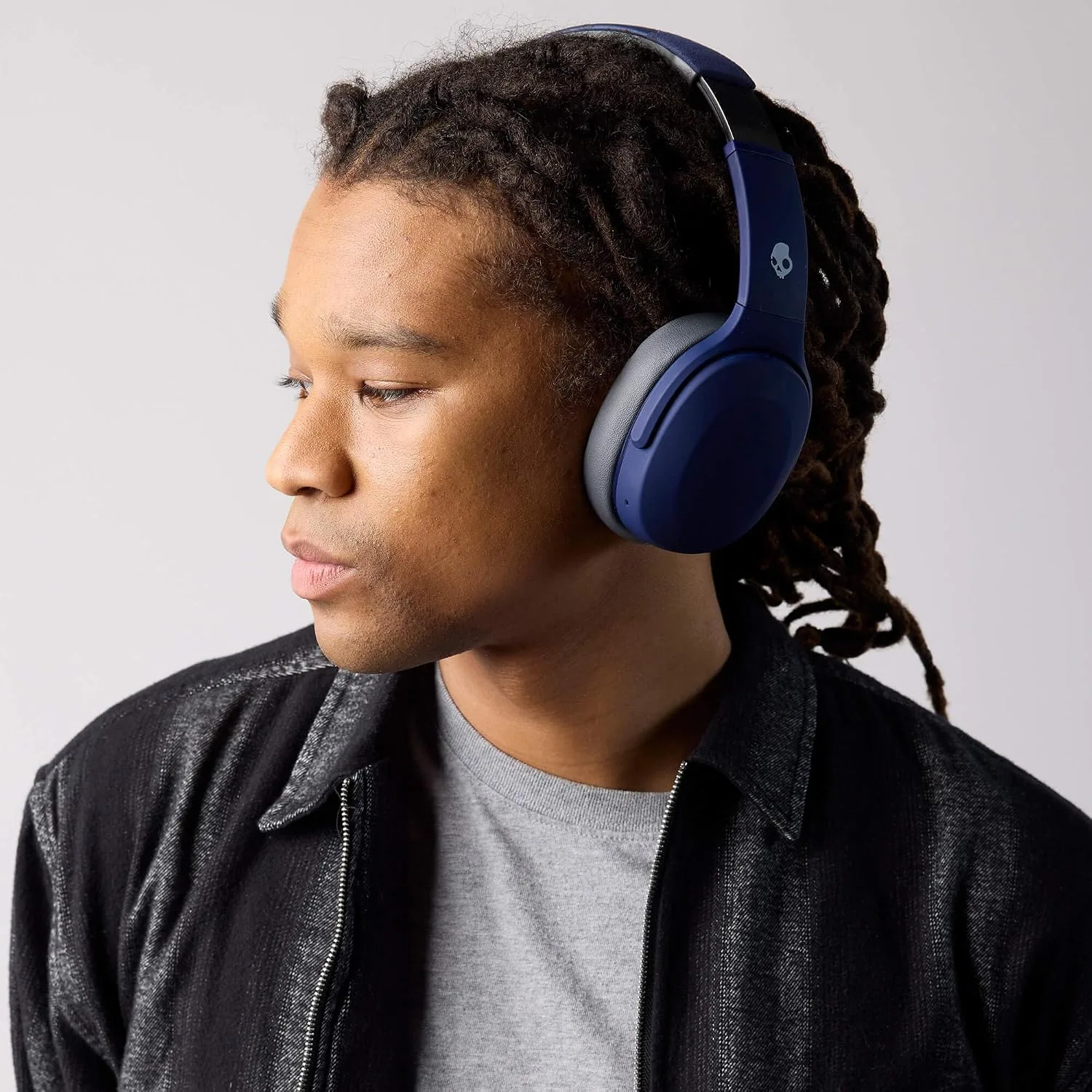 Skullcandy Crusher Evo Wireless Bluetooth Headphones with Multi-Sensory Bass, Noise Isolating Over-Ear Fit, Up to 40 Hours Battery, Microphone for iPhone Android - Blue/Grey