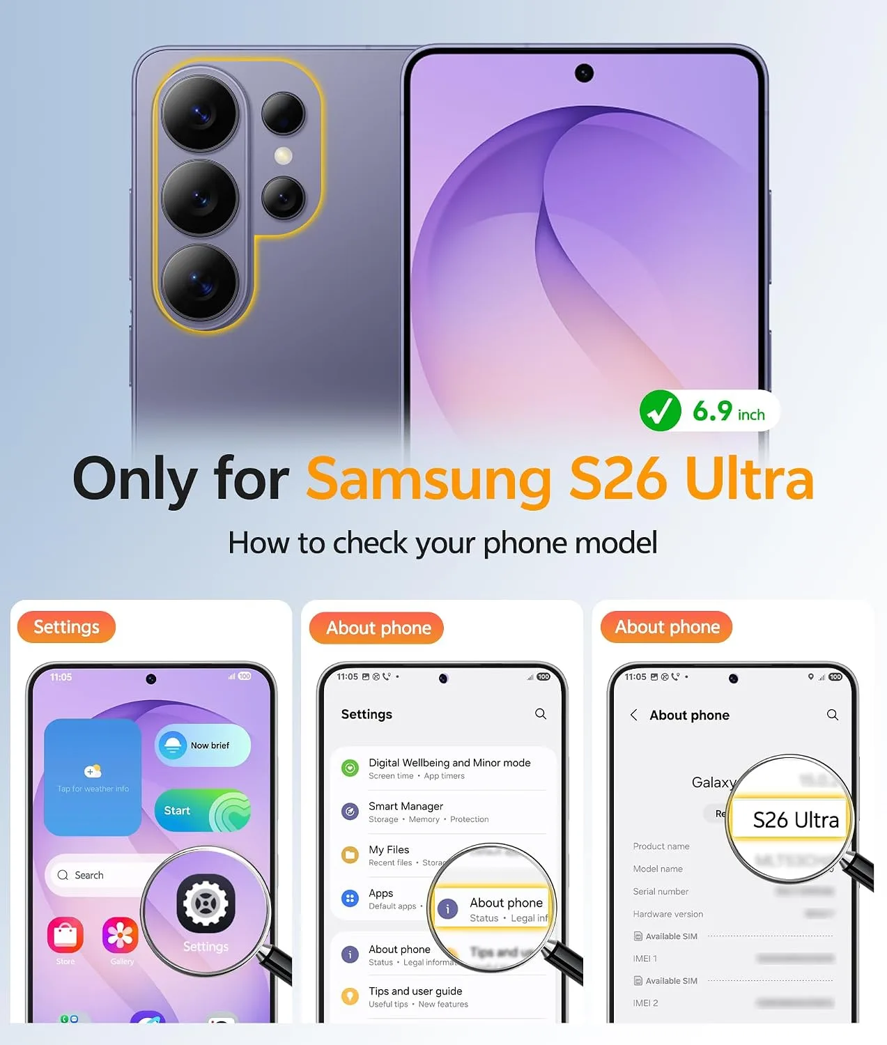 for Samsug Galaxy S26 Ultra Case with 360 Rotatable Magnetic Invisible Stand, [Screen Protector] Fits for MagSafe, Mil-Grade Shockproof Translucent Matte Phone Cover, 6.9", Purple