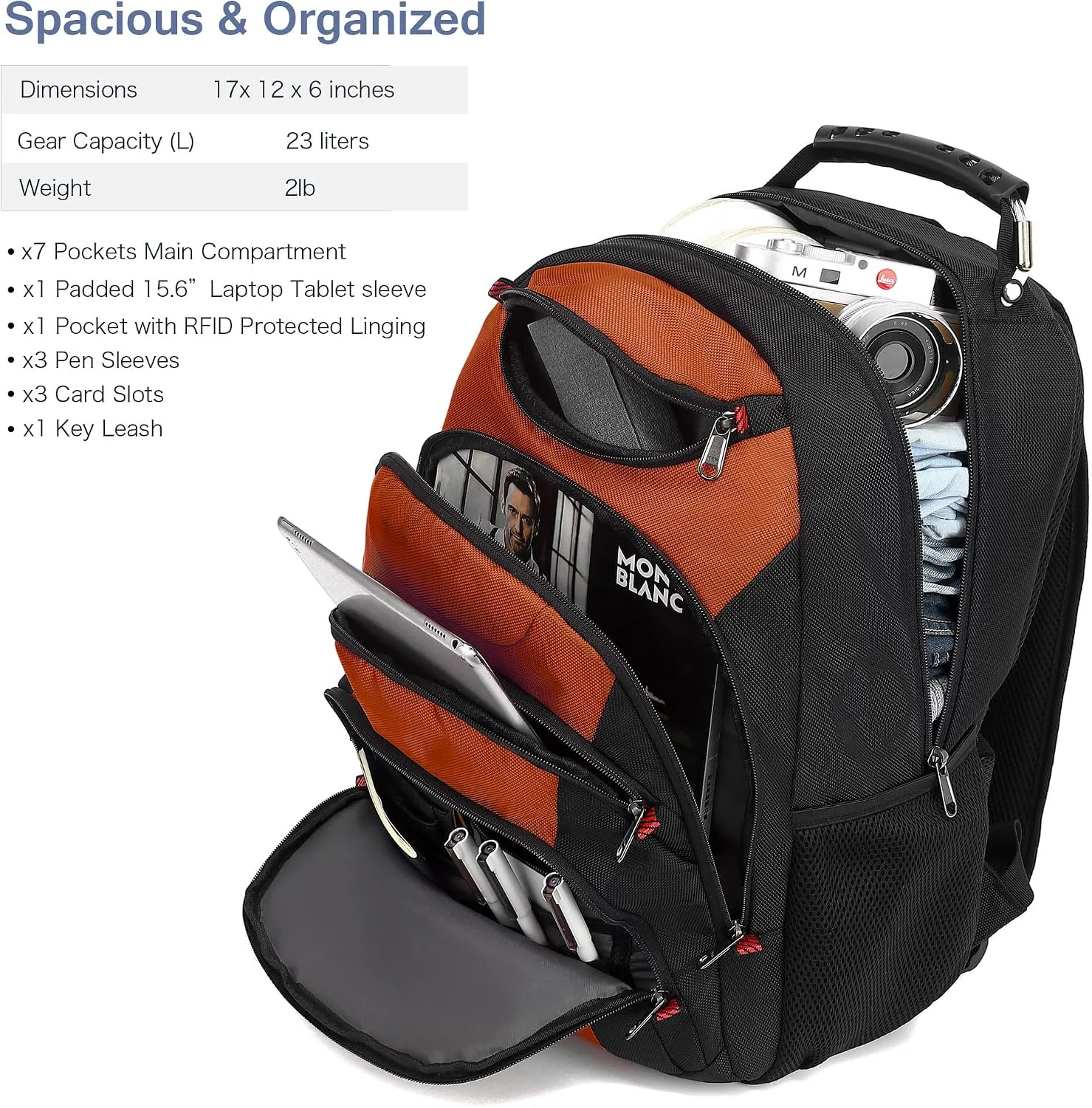 Boavan Laptop Backpack for men, 15.6 inch Laptop Bag with USB Port, Waterproof Travel Work Backpack Purse, Anti-Theft Teacher Nurse Doctor Casual Bookbags Office Business backpack，Deep Orange Black