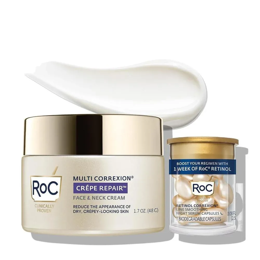 Crema Reparadora RoC Crepe Repair para Rostro y Cuello 1.7oz con Retinol y Ácido Hialurónico