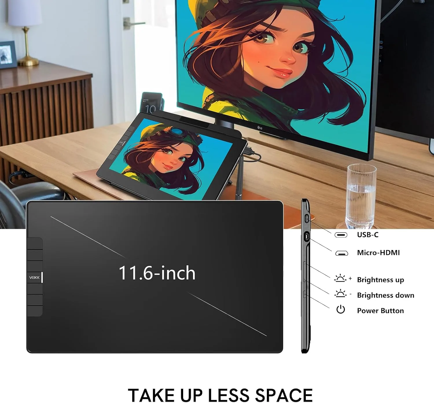 VEIKK VK1200 V3 11.6" Drawing Tablet with Screen,16K Pressure, 1 Stand