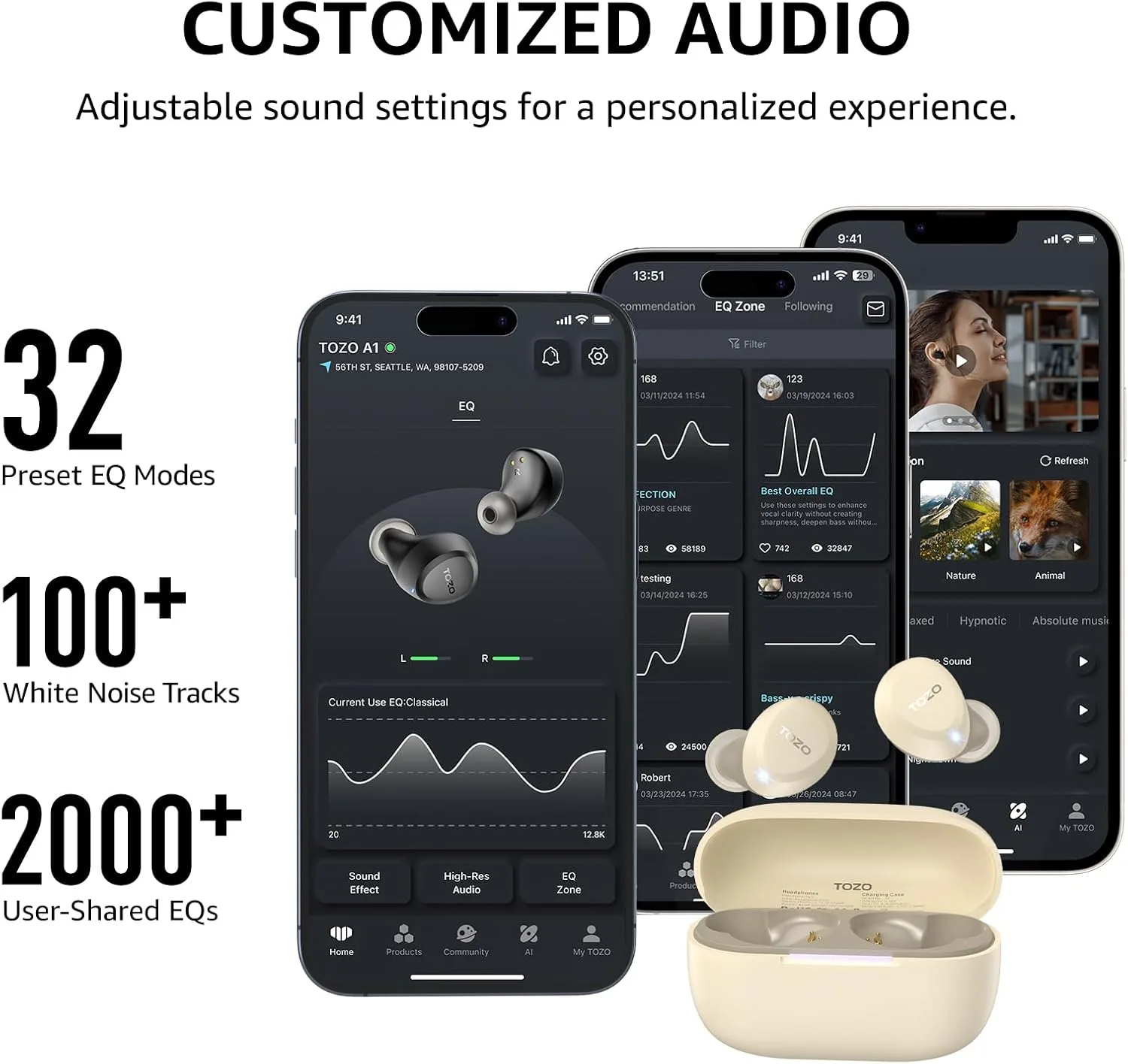 TOZO A1 Wireless Earbuds Bluetooth 5.3 Light Weight in Ear Headphones
