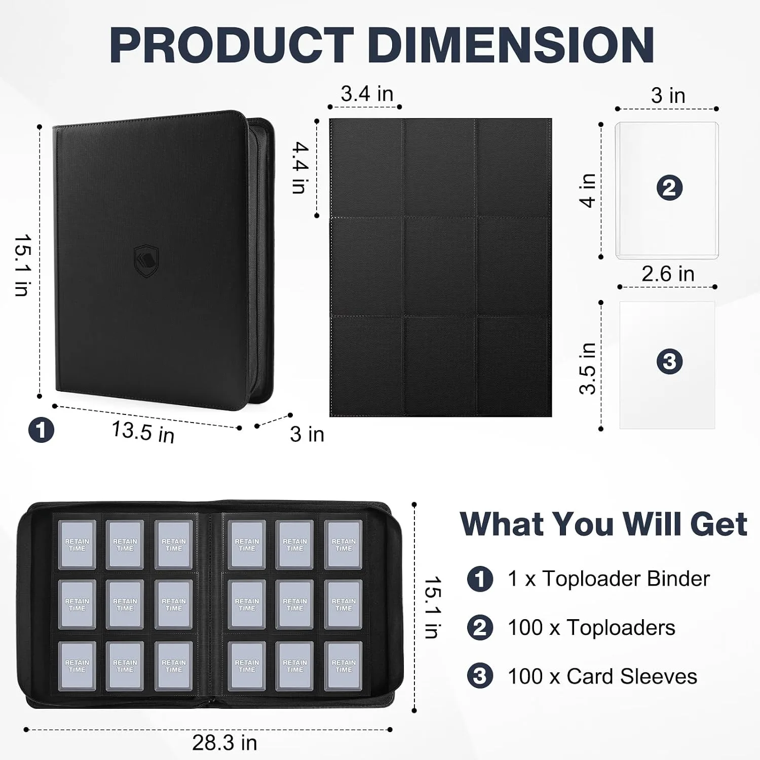 Top Loader Binder 9 Pocket, Holds 360 Toploaders, 100 Toploaders INCLUDED