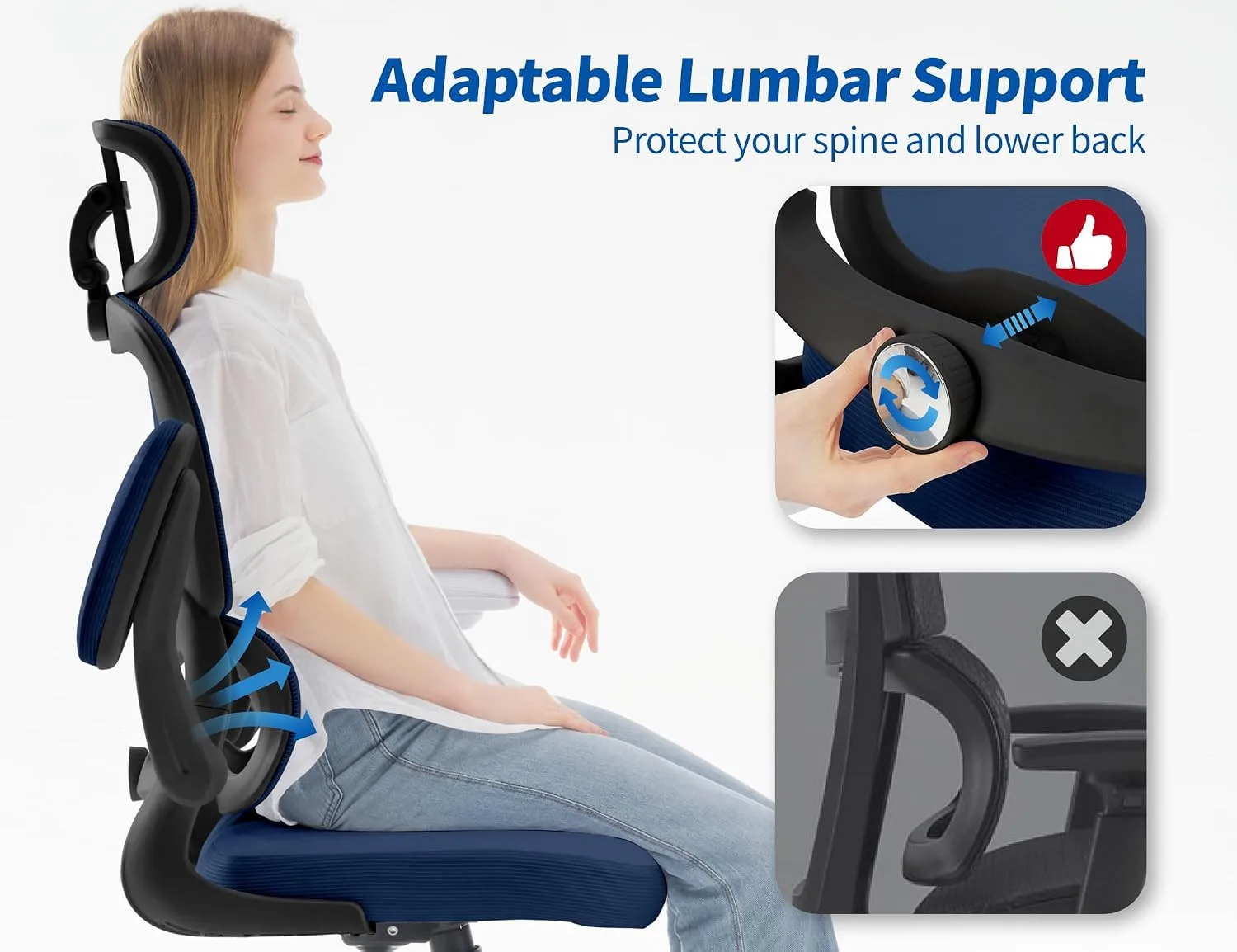 TRALT Office Chair Ergonomic Desk Chair with Lumbar Support Navy Blue PU, 1
