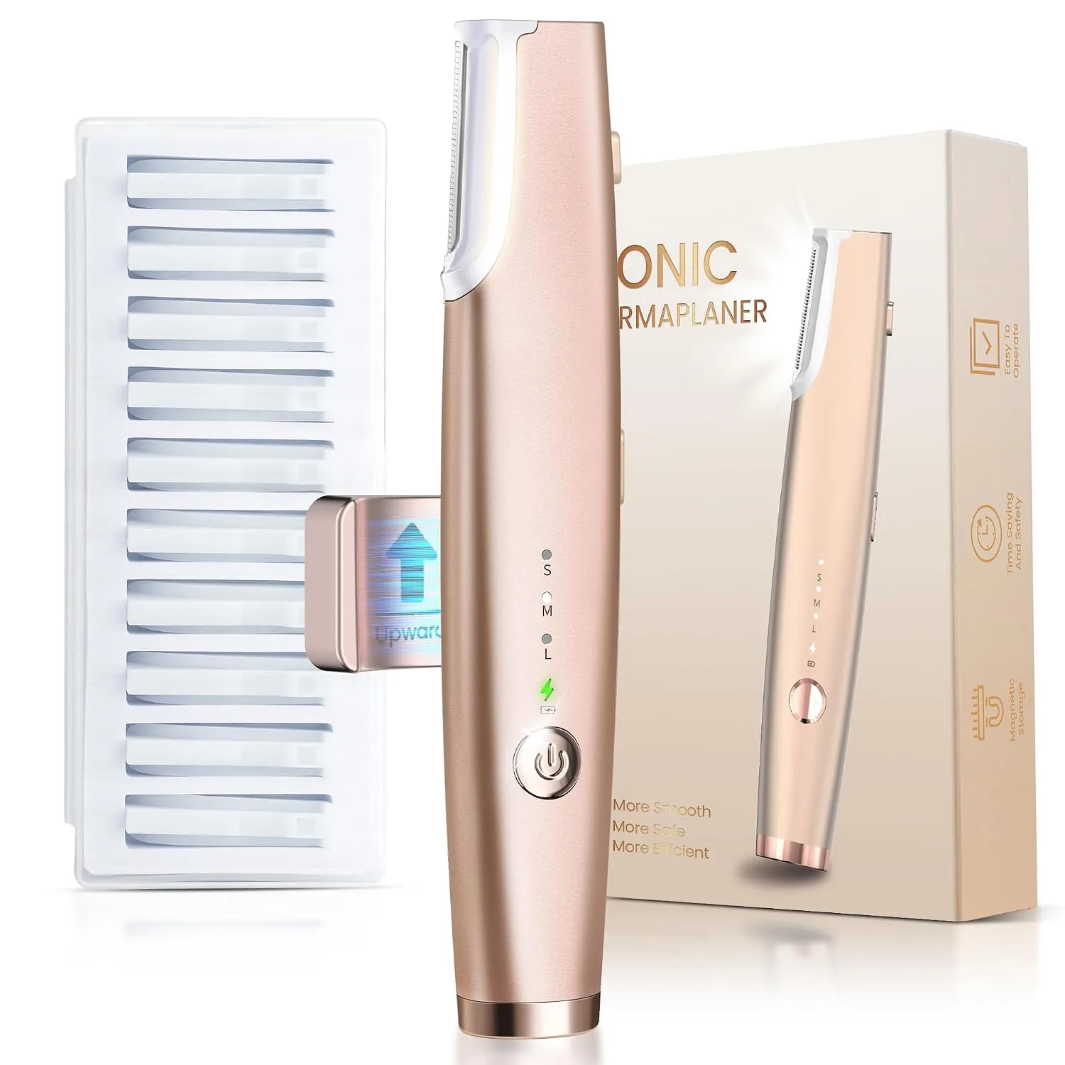 Sonic Dermaplane Razor for Women Face, Electric Tool with LED, 11 Blades