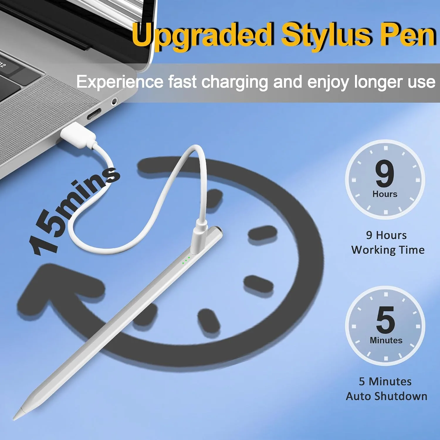 Stylus Pen for iPad 2026-2018, 15 Mins Fast Charge Pencil for iPad A16 11th/10th/9-6th Generation, Air M4 M3 M2 11"/13"/5/4/3, Pro M4 11/12.9/13, Mini A17 Pro/6/5th, Tilt Sensitivity (Silver-White)
