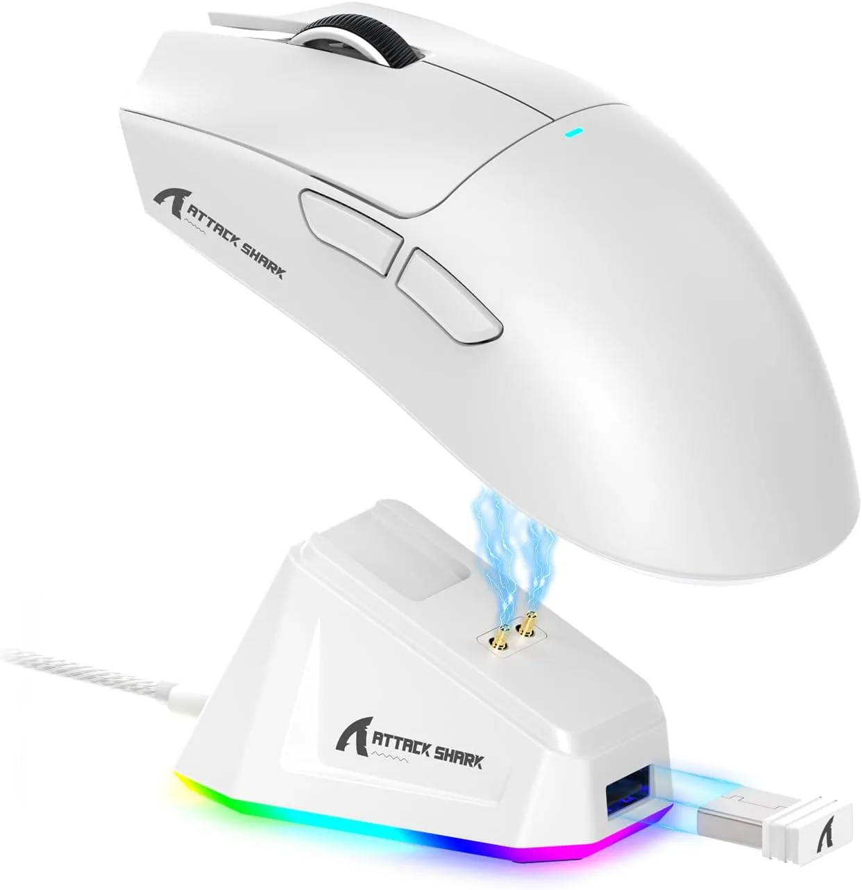 ATTACK SHARK X11 Wireless Gaming Mouse, PAW3311 Sensor, Lightweight, RGB Charging Dock, 22,000 DPI, Tri-Mode Connectivity, 5 Programmable Buttons - White