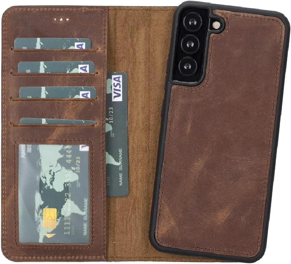 VENOULT Wallet Case for iPhone, Full Grain Genuine Turkish Leather, Magnetic Detachable, RFID 4 Card Slots, Business Style, Compatible with MagSafe (Rustic Black, iPhone 16 Pro)