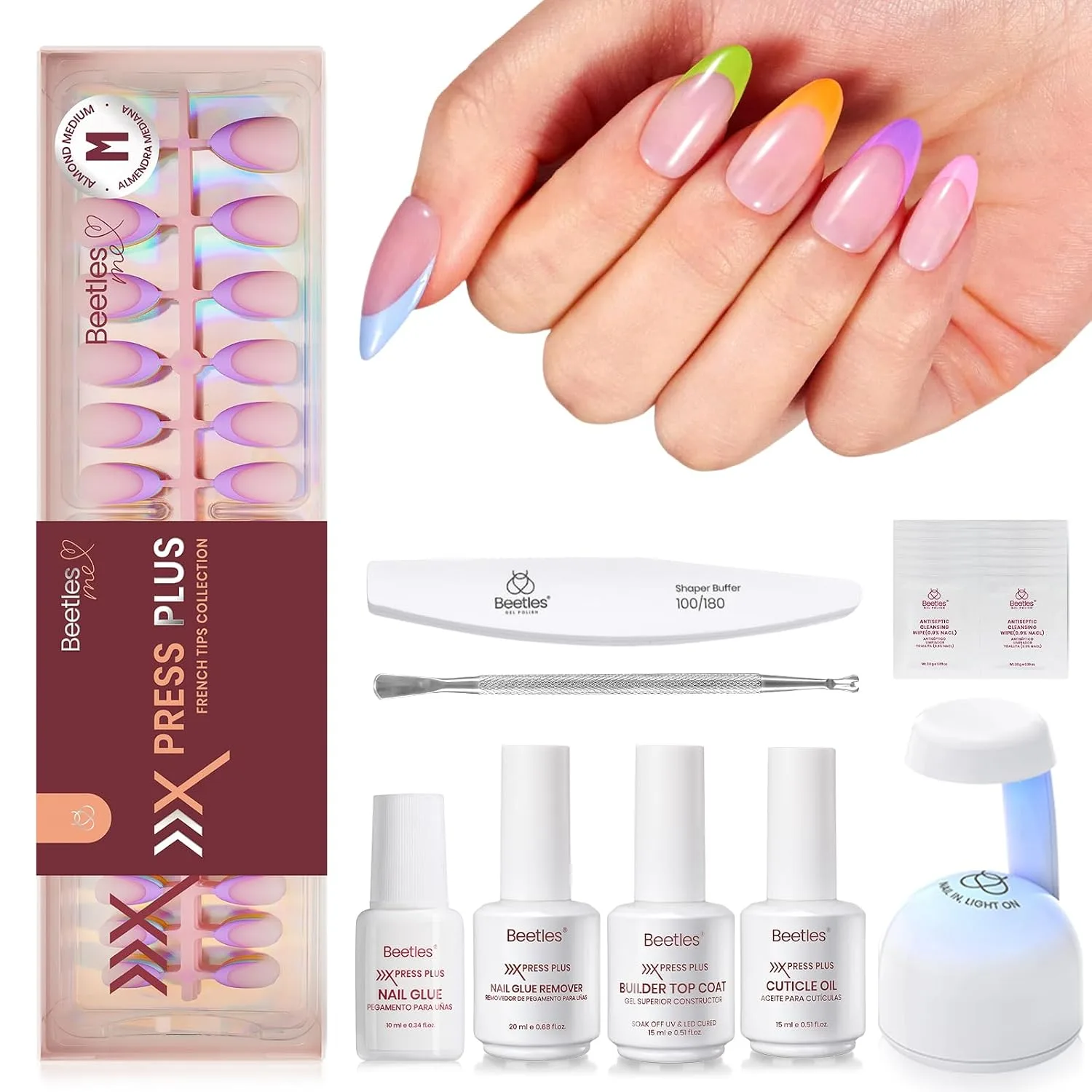 Beetles Press On Nails Kit - Medium Almond French Tip Nails Kit, 224 Pcs