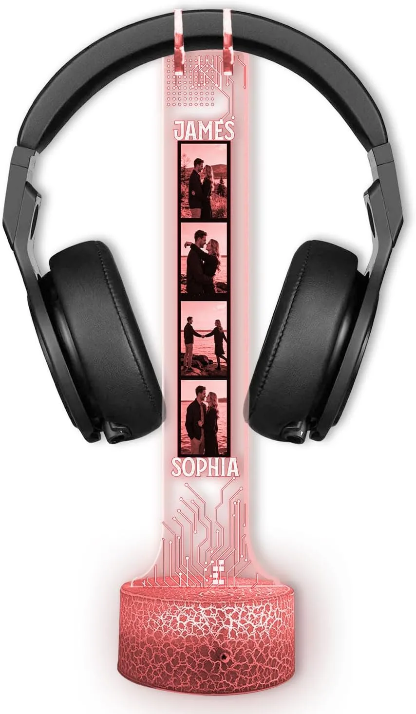 Personalized Headphone Led Night Light, Custom Photo RGB Light Headset Holder, Gift for Couple, Boyfriend Gifts, Headphone Display with Photos, Gamers Room Decor, Valentines Day Gifts