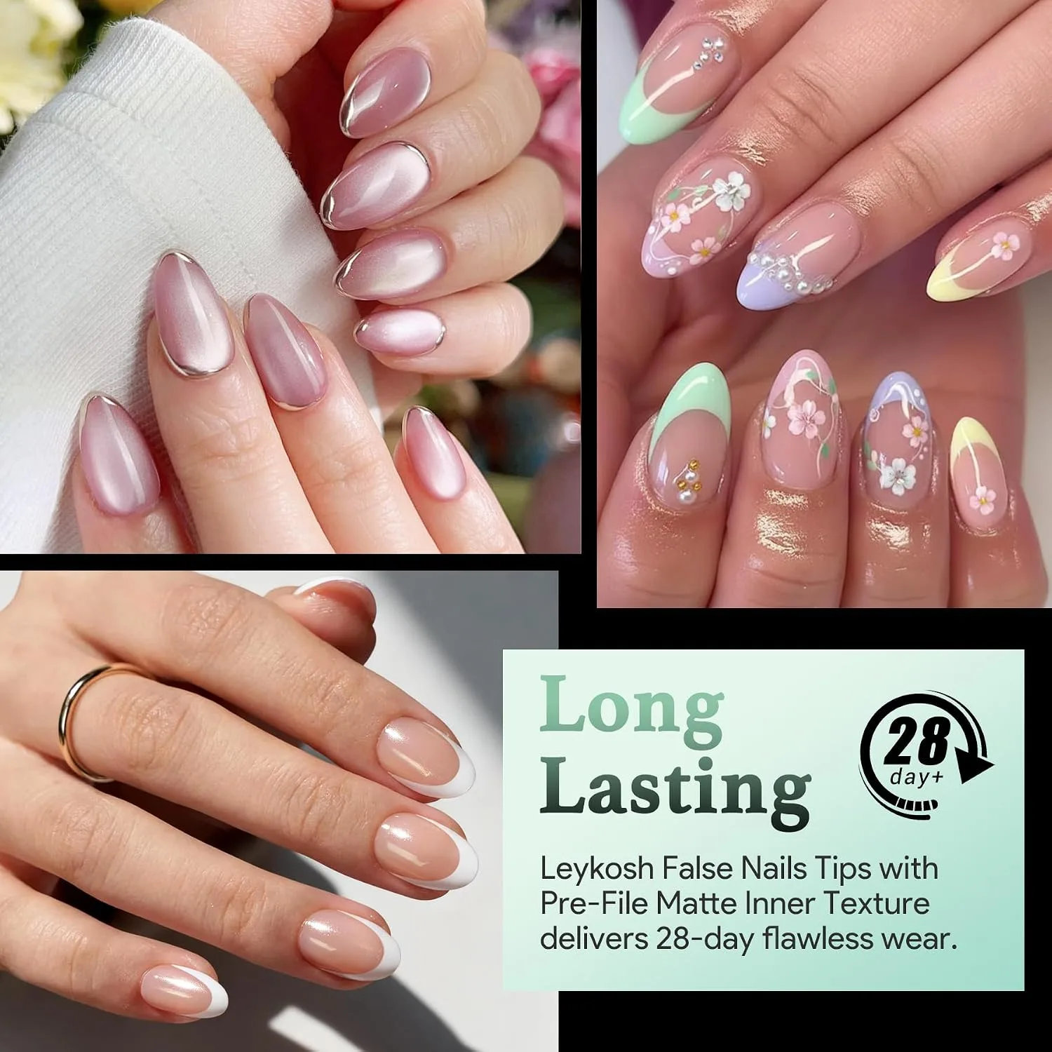 LEYKOSH Extra Short Almond Nail Tips, 216pcs Full Cover Soft Gel, 12 Sizes