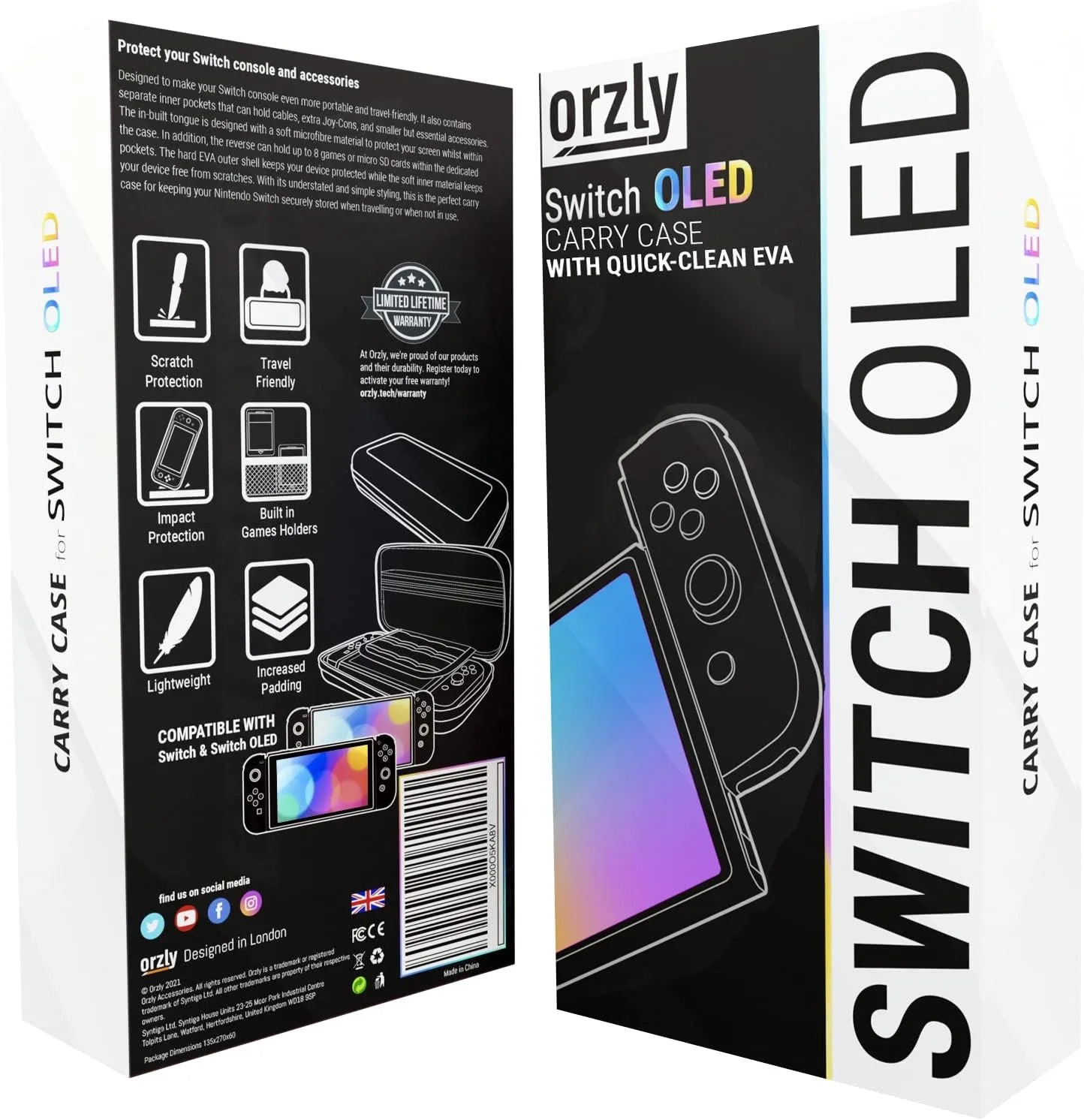 Orzly Carrying Case for Nintendo Switch OLED Console with Accessories and Game Storage Compartment - Easy Clean Case Gift Boxed