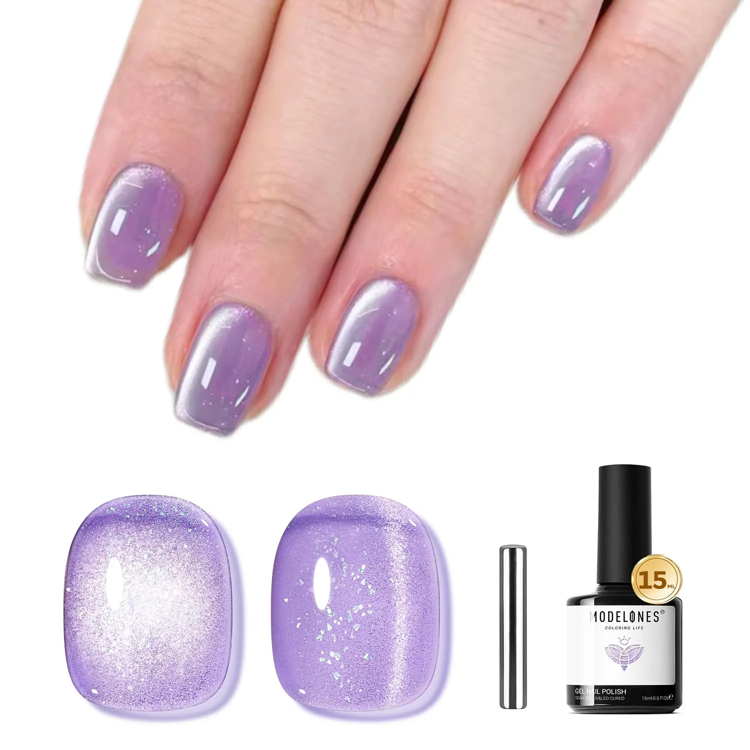 modelones Cat Eye Gel Nail Polish,Glitter Purple Gel Polish