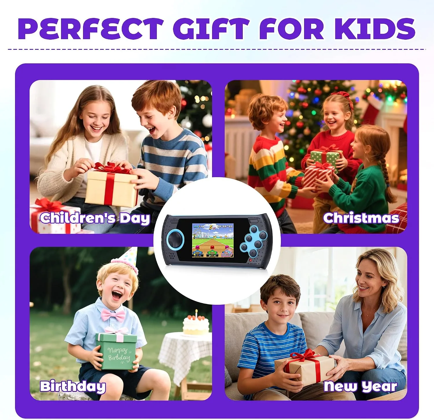 16 Bit Handheld Game for Kids Built-in 230 HD Classic Retro Video Games USB Rechargeable 3.0 Inch Childrens Travel Electronics Toys Portable Gaming Player System Gift for Boys Girls Ages 4-8-12