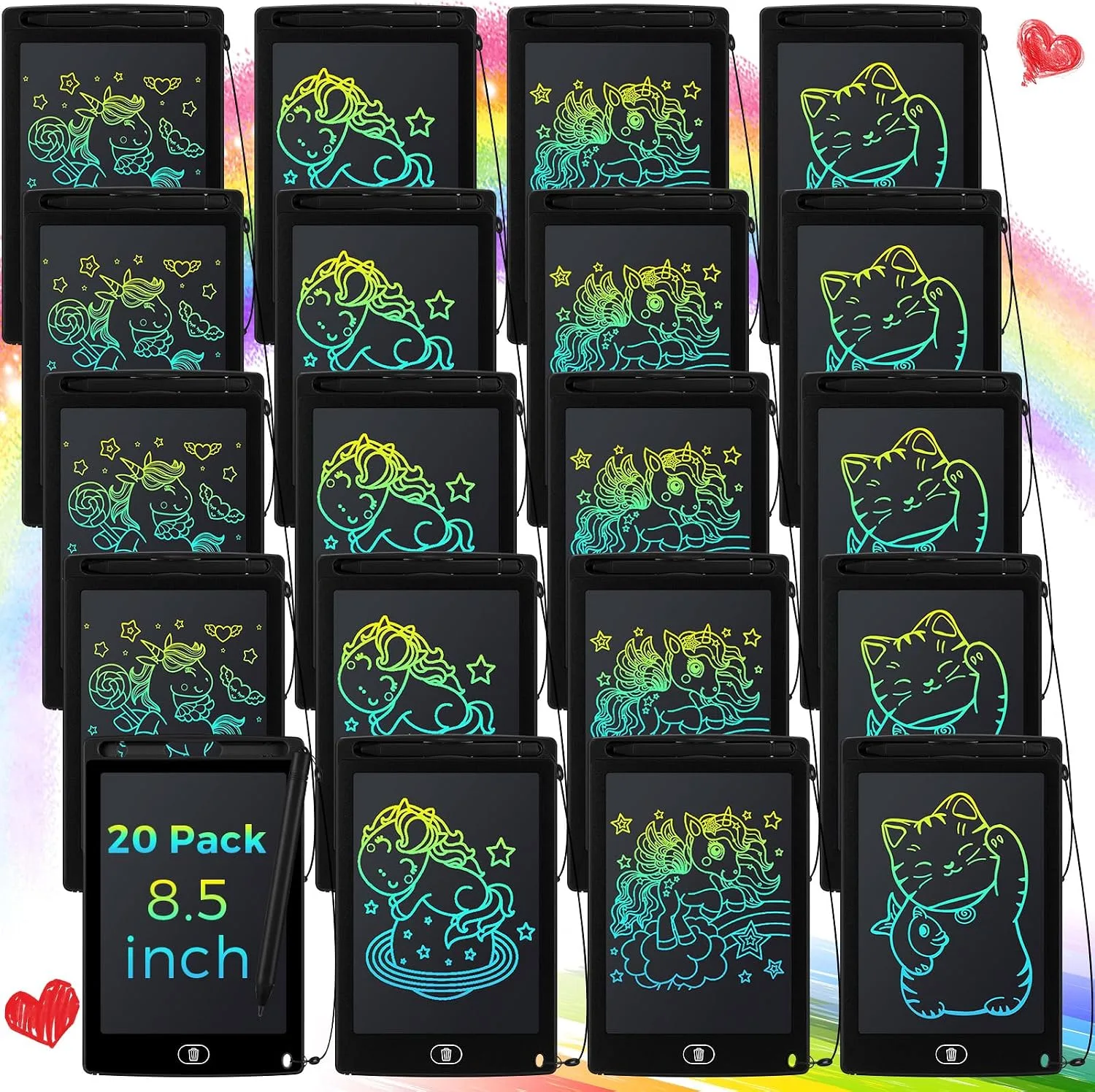 Zhehao 20 Pack 8.5 Inch LCD Writing Tablet Drawing Board,Black,Cute