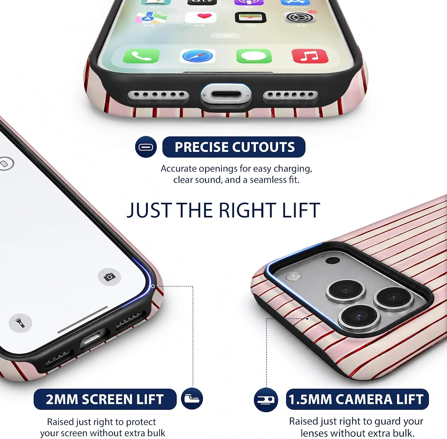 Magnetic for iPhone 17 Pro Max/18 Pro Max Phone Case, Pink & White Striped