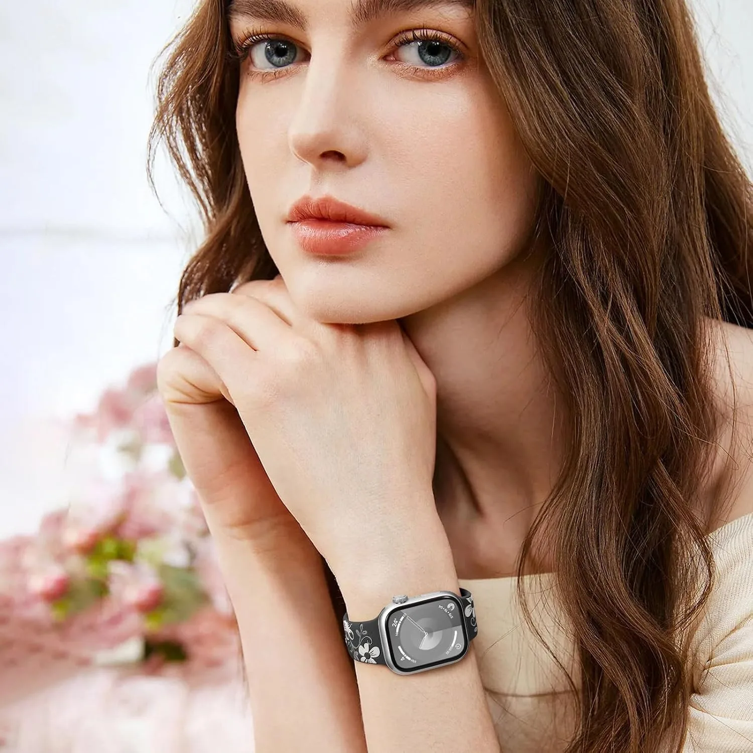 Witzon Floral Silicone Band Compatible with Apple Watch Bands For Women