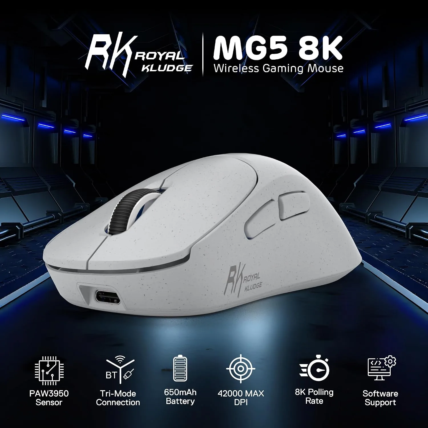 RK ROYAL KLUDGE MG5 8K Wireless Gaming Mouse 42000 DPI PAW3950 Sensor