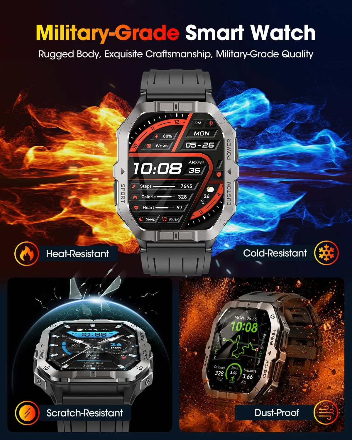 Built-in GPS Military Smart Watch for Men,2.02"Outdoor Rugged Fitness Watch
