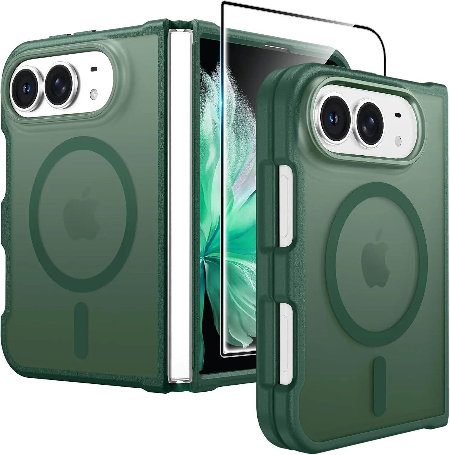 FNTCASE for iPhone Duo Case: Translucent Matte Fit for MagSafe Green