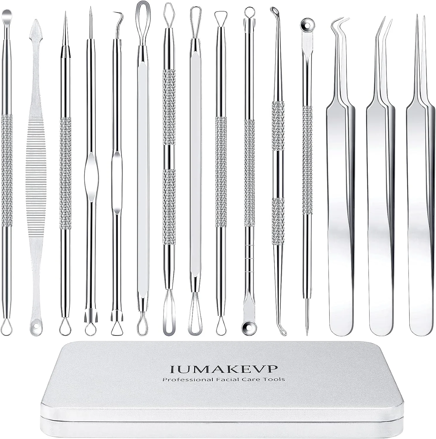 Kit de herramientas para espinillas IUMAKEVP 15 piezas acero inoxidable con estuche metálico