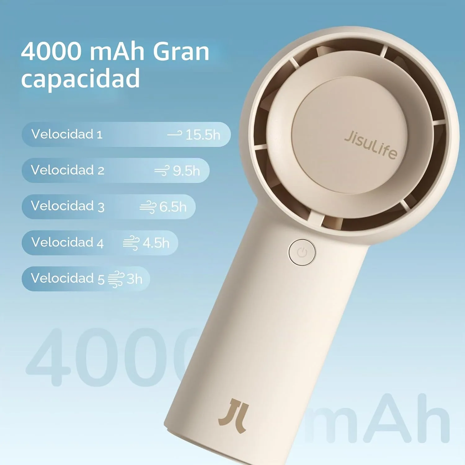 JISULIFE Portable Handheld Turbo Pocket Fan Rechargeable 4000mAh 5-Speed