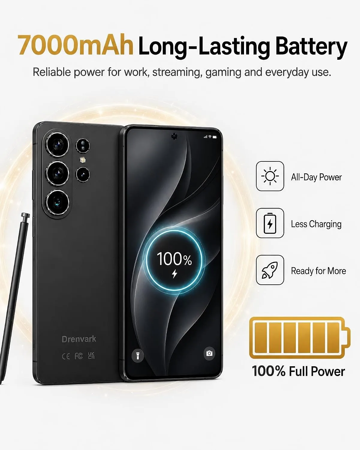 26 Ultra Android Phone,16GB+512GB Unlocked Phone, Android 16 Smartphone with Stylus, 7000mAh Titanium Battery, 50MP Camera, Dual SIM Dual Standby, Face Locked-Black
