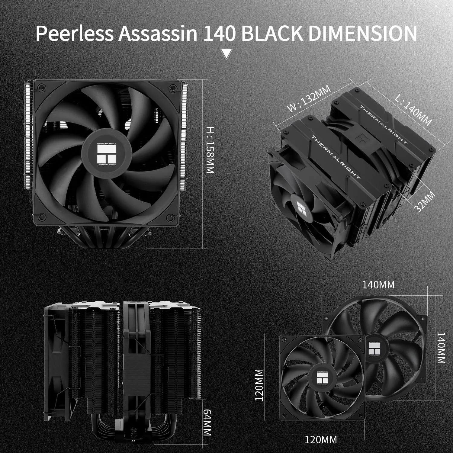 Thermalright Peerless Assassin 140 Black CPU Cooler, 6 Heat Pipes AGHP Technology,Dual PWM Fans with 1500RPM Speed, Double Towers Cooler,for AM5/AM4&Intel LGA 1700/1851/1150/1151/1200,PC CPU Cooling