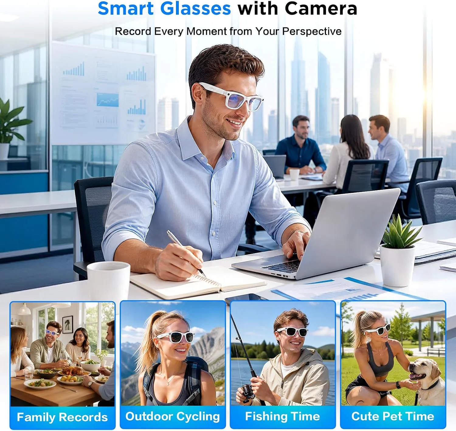 Smart Glasses with Camera, 13MP HD AI Recording Sunglasses for Men Women