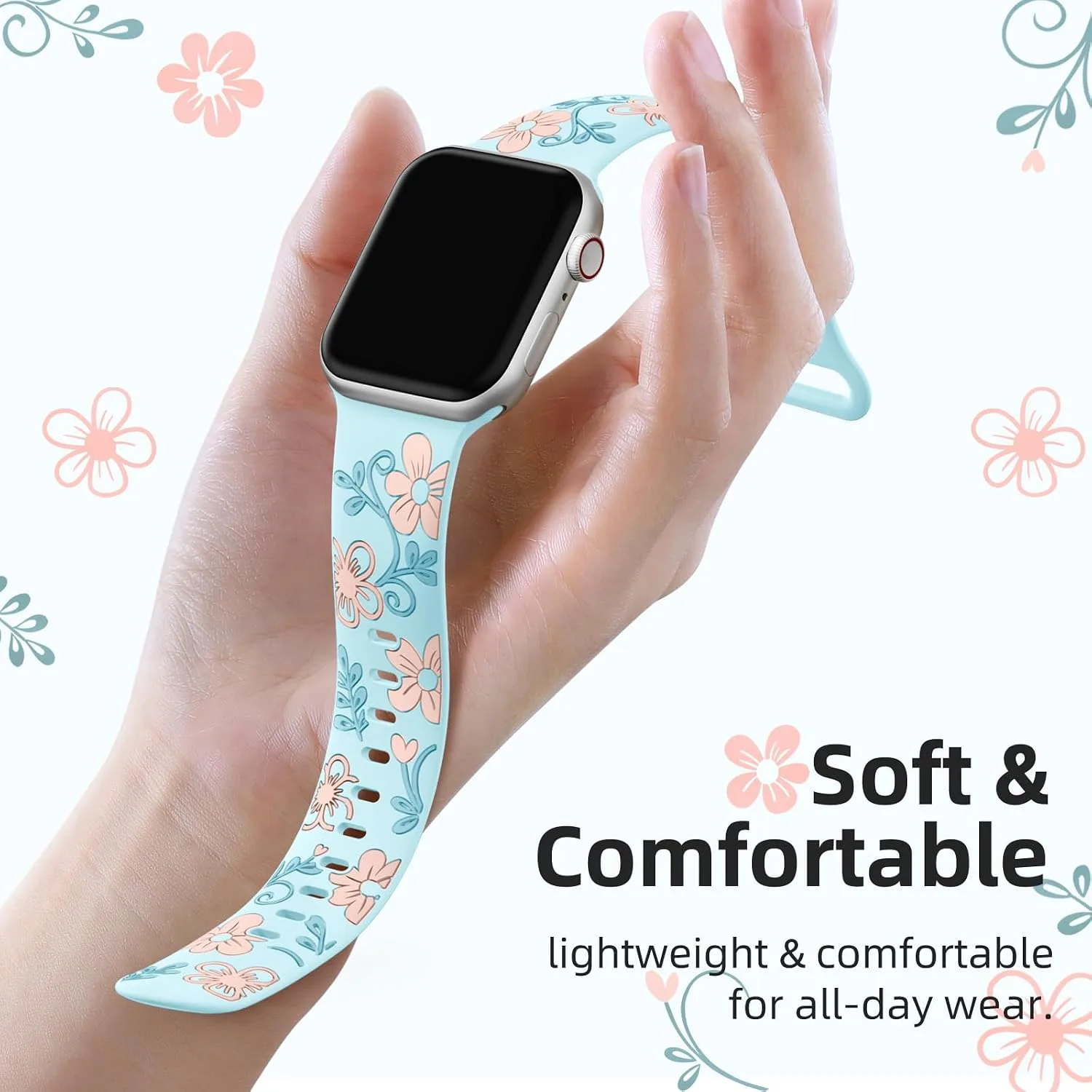 Witzon Floral Silicone Band Compatible with Apple Watch Bands For Women