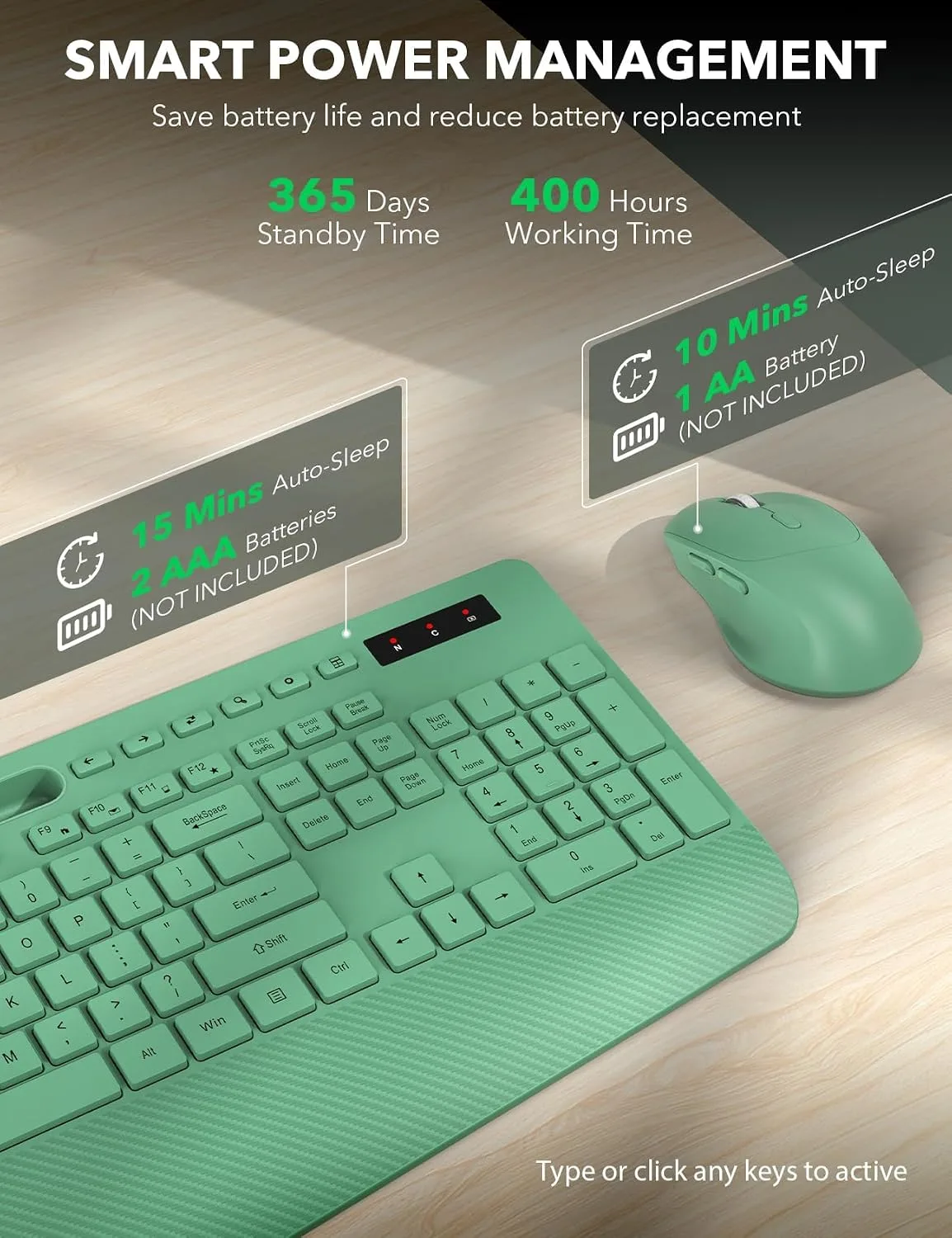 Wireless Keyboard and Mouse Combo - Full-Sized, Ergonomic Wrist Rest