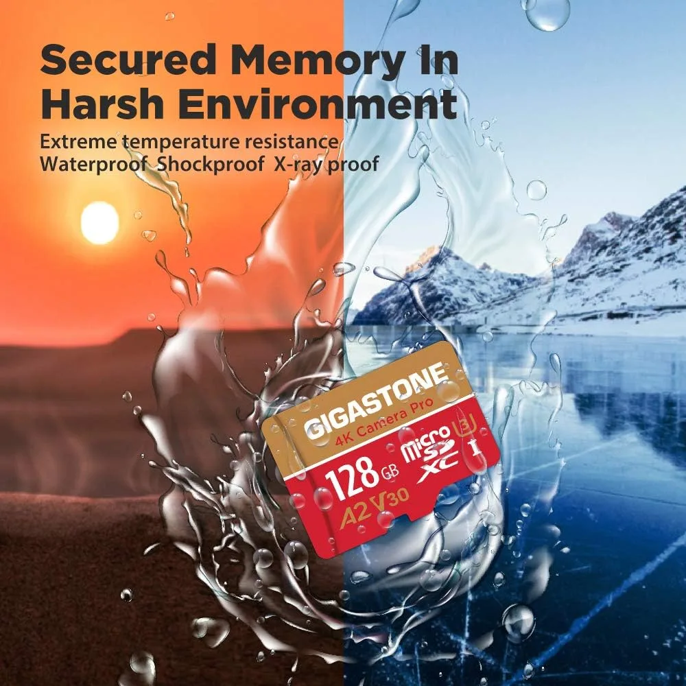 【5-Yrs Free Data Recovery】 GIGASTONE Memory Card 128GB 2 Pack 4K Pro Camera, Compatible with GoPro Switch, Speed 100MB/s. A2 U3 V30 Micro SDXC Card with SD Adapter.