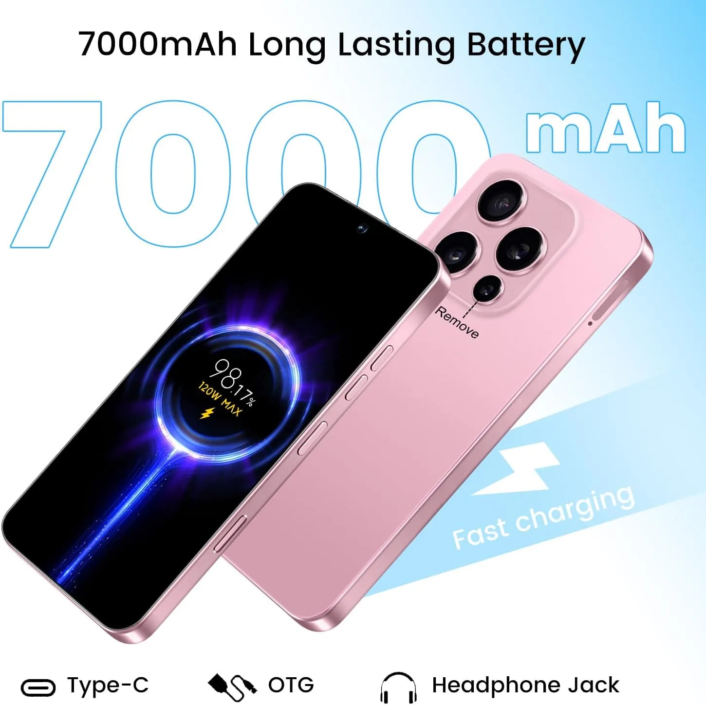 Huness I16 PM 16+1TB Smartphone Unlocked Cell Phone,6.99" HD Screen Unlocked Phones,Battery 7000mAh Android 14,Face ID/Fingerprint Button unlock/Photos/5G/Dual SIM/GPS (Pink)