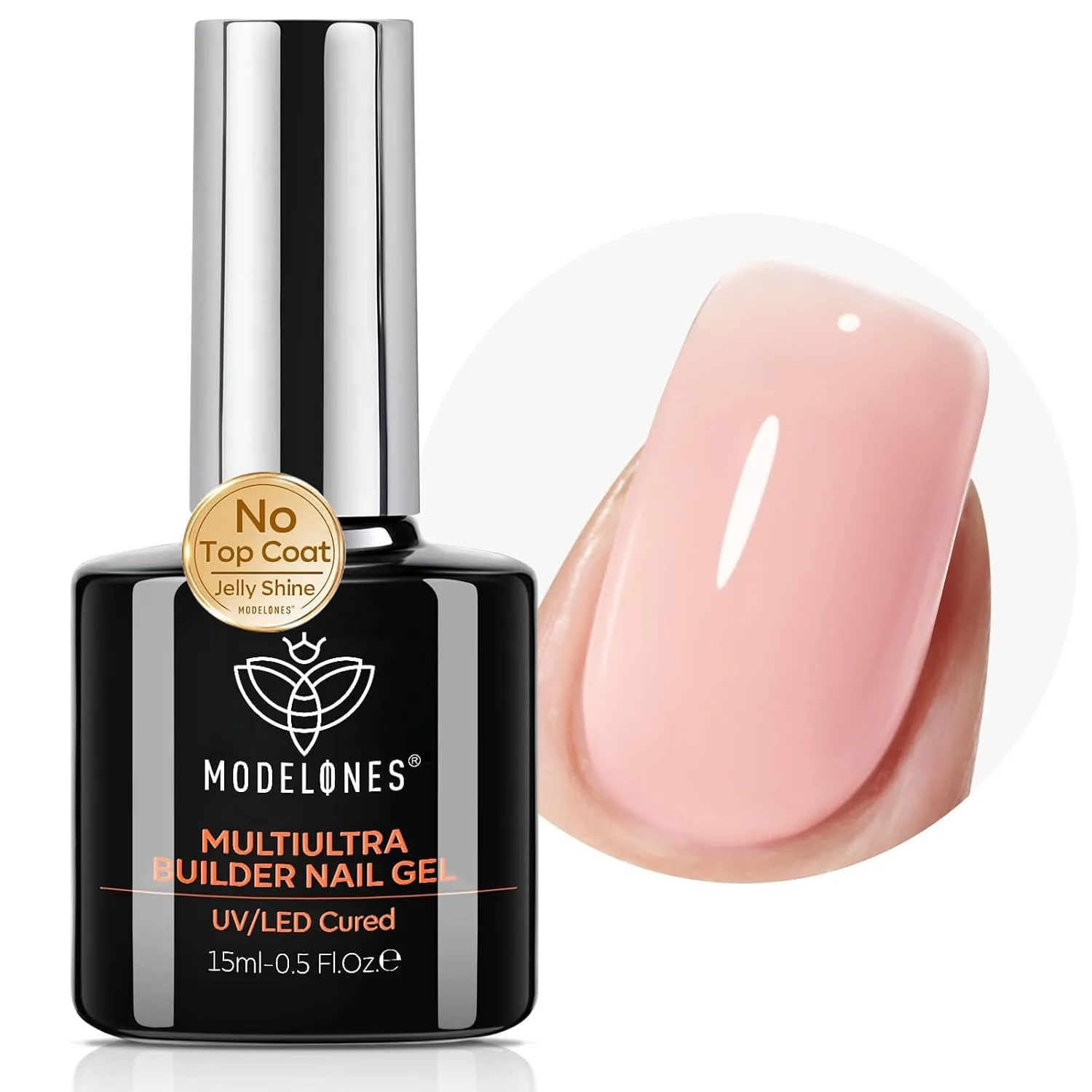 modelones Gel Polish Builder Nail, No Top Coat Needed Builder for Nails Barely Nude, C-Curve Sculpting, Glossy Jelly Finish, No-Wipe, 9-in-One LED Lamp Cured Color Gel Polish for Quick Diy Salon