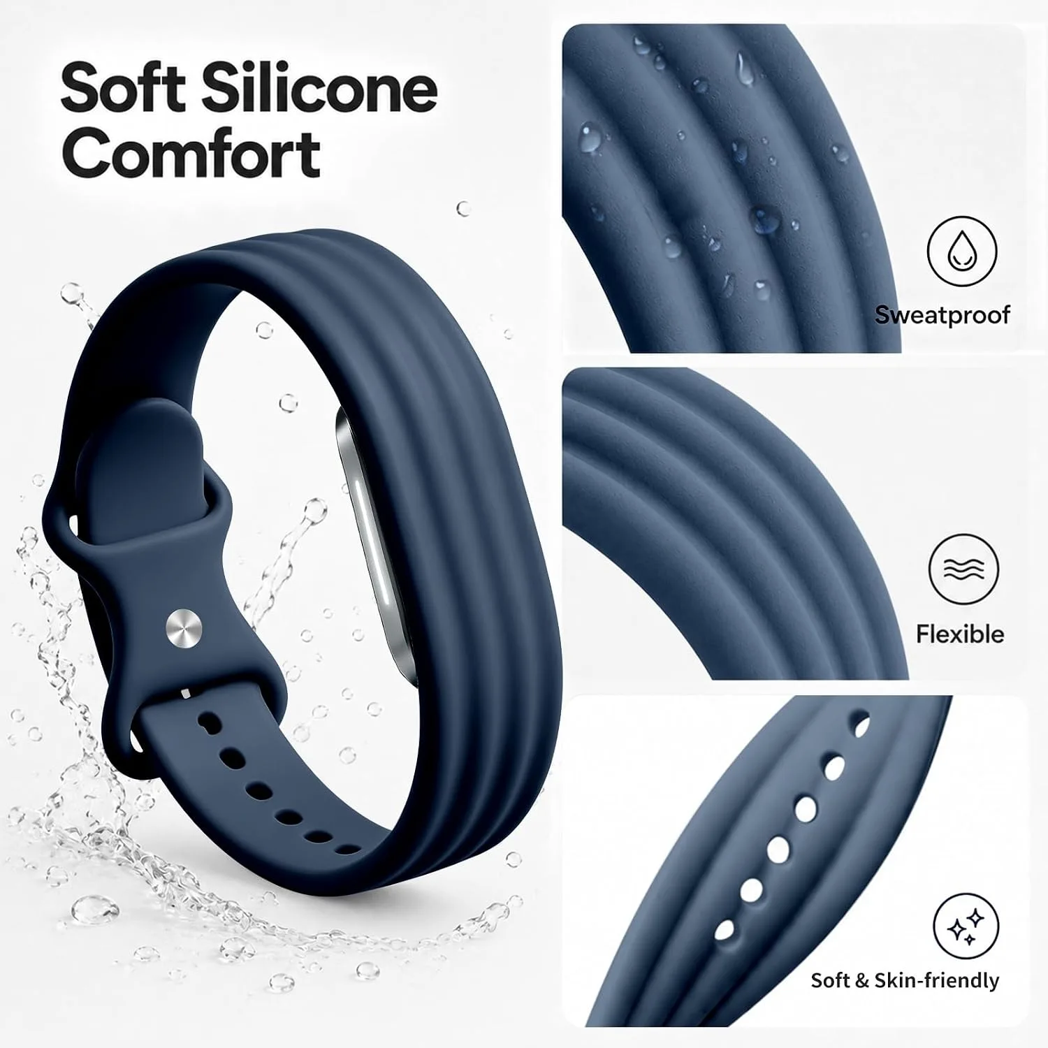 3 Pack Silicone Sport Band Compatible with Hume Band 2.0 Fitness Tracker,Soft Silicone Replacement Adjustable Sweatproof Wristband for Hume 2.0 Band, Running, Workout & Daily Wear for Women Men