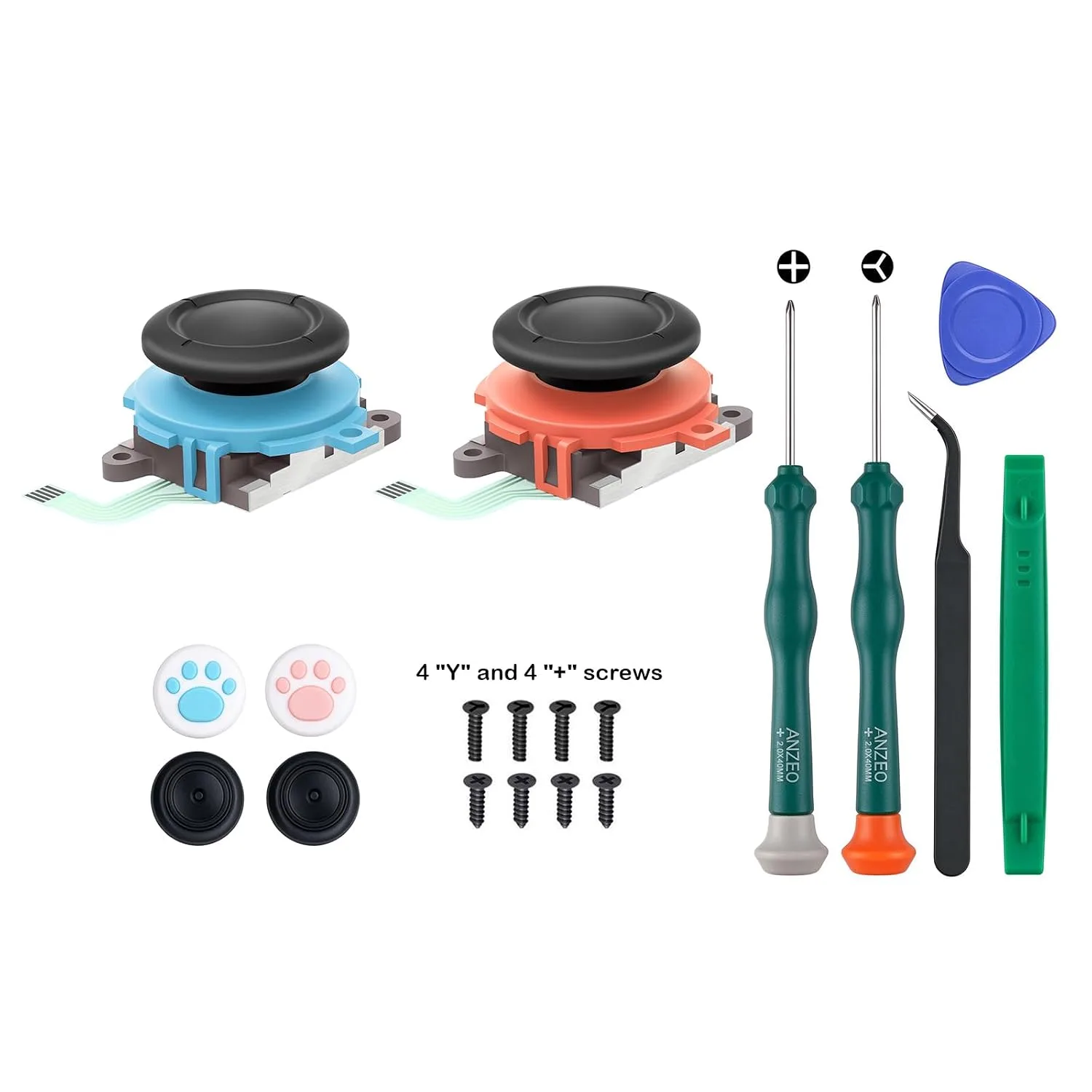 for Joycon Joystick Replacement Kit 2Pack, Joycon Repair Tool Kit Replacement for Switch 2 for Joycon 2 (L)/(R) Blue/Red, Including Screwdrivers, Thumbstick Caps & Screws (Blue/Red 2Pack Tool Kit)