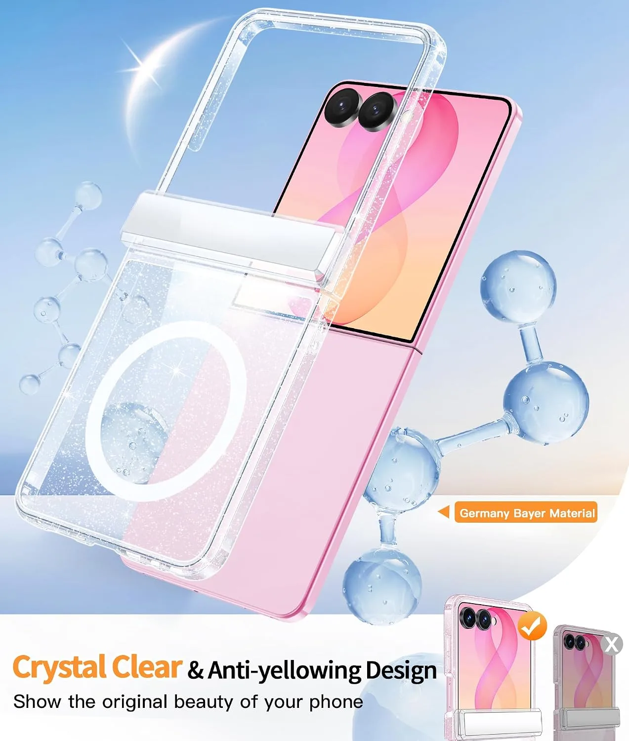 FNTCASE for Samsung-Galaxy Z Flip 8 Glitter Case with Hinge Protection