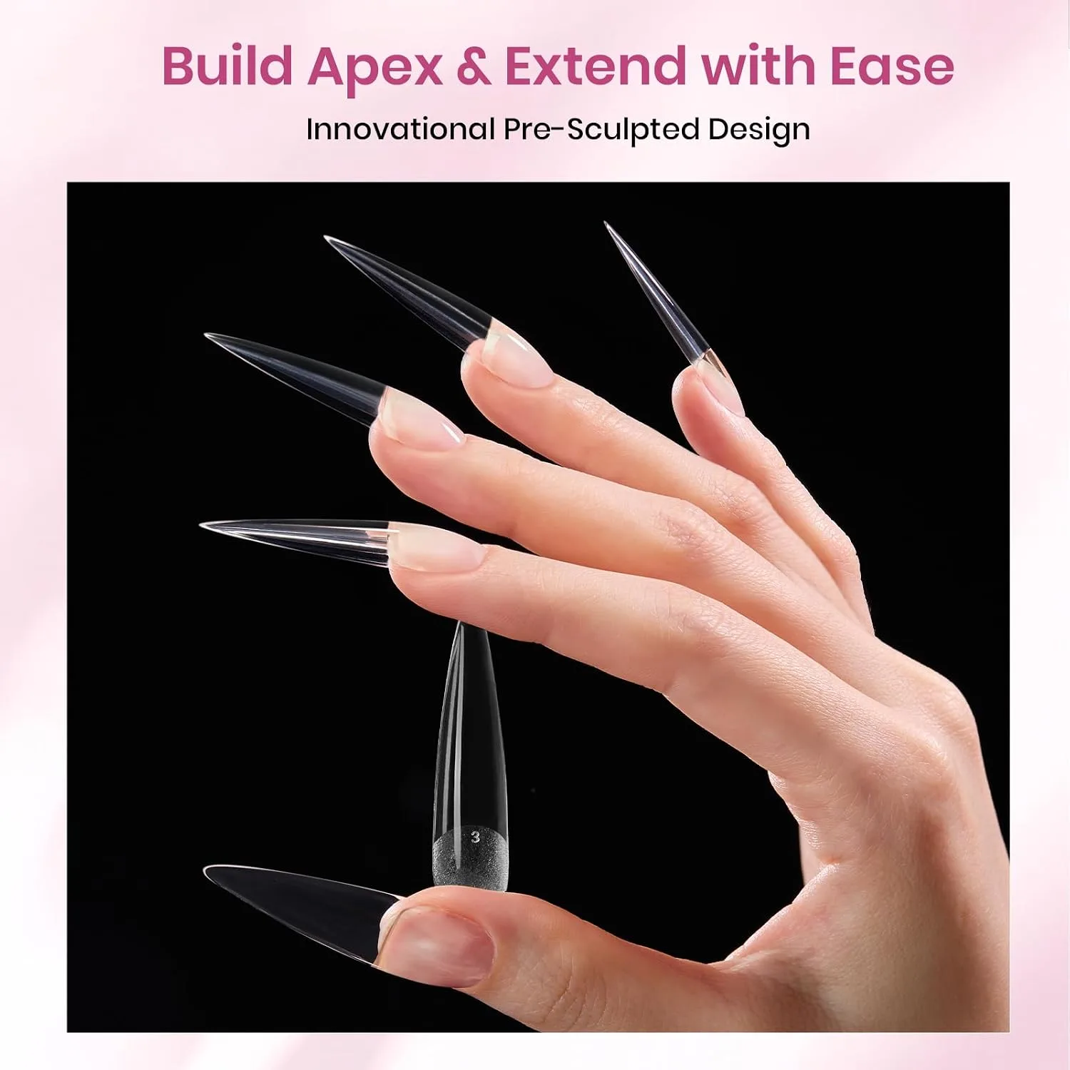 Beetles Tipex Instant Apex Nail Tips, XL Stiletto, 160pcs 16 Sizes(00-14)