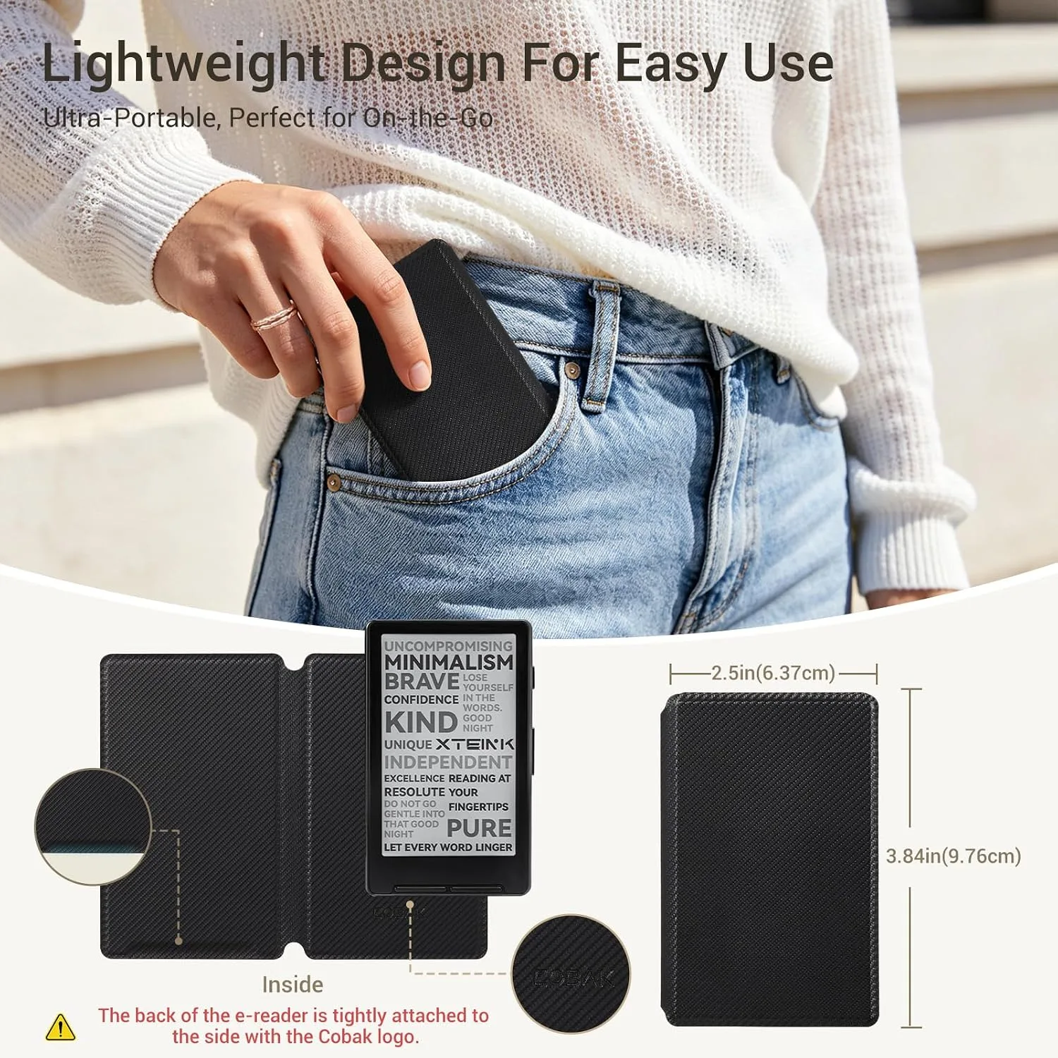 CoBak Magnetic Case for XTEINK X3 eBook Reader, 3.7" Ultra-Lightweight PU Leather Cover(Carbon Fiber Black)